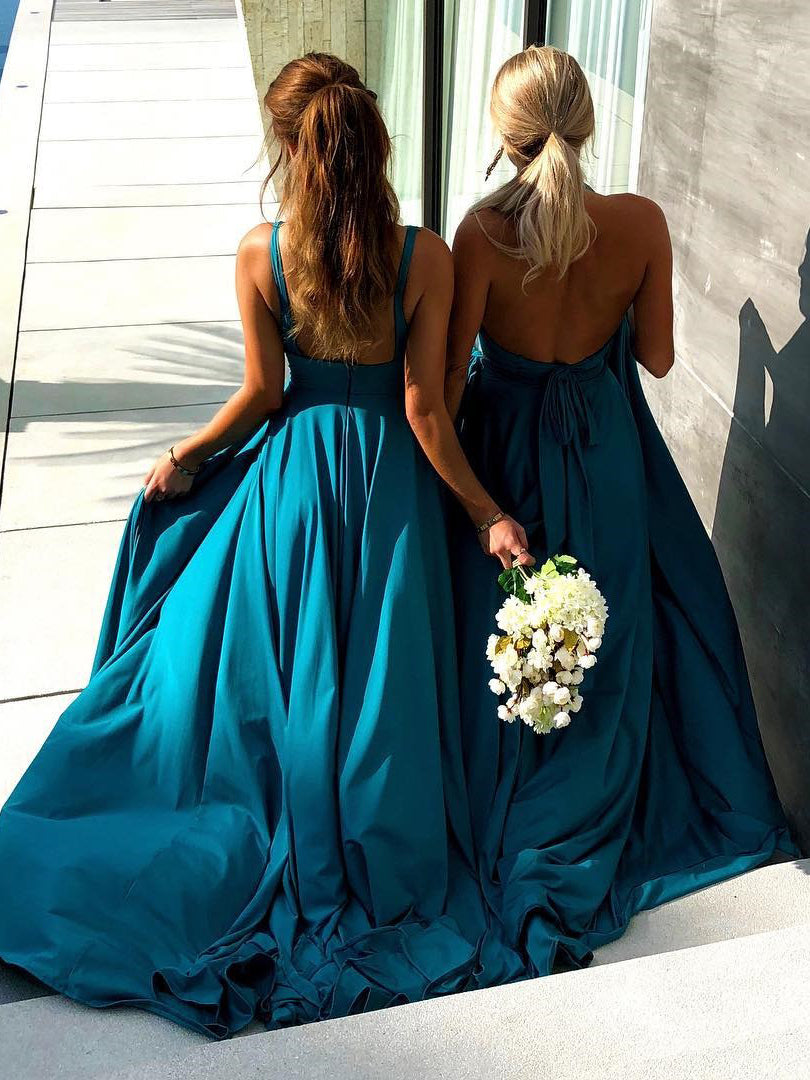 Elegant Spandex V-neck Neckline A-line Bridesmaid Dresses With Slit