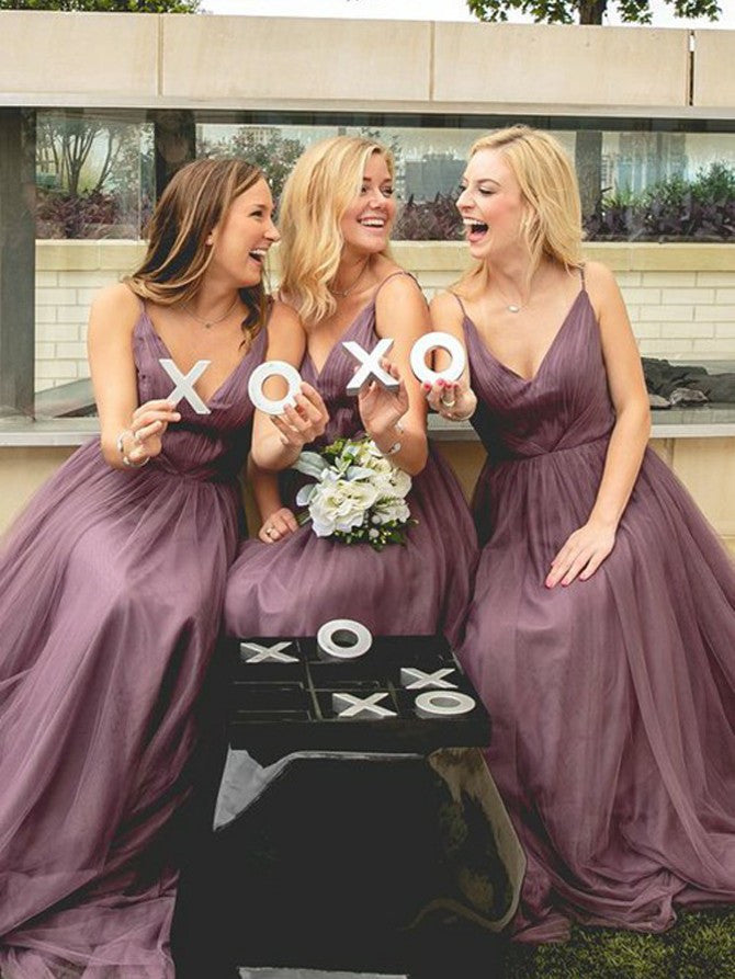 Graceful Tulle Spaghetti Straps Neckline A-line Bridesmaid Dresses