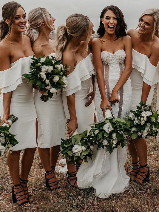 Marvelous Satin Off-the -shoulder Sheath Bridesmaid Dresses