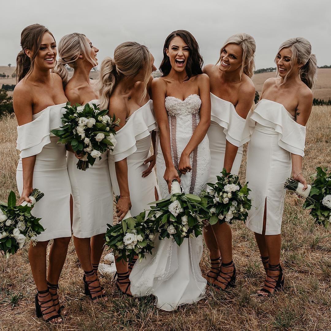 Marvelous Satin Off-the -shoulder Sheath Bridesmaid Dresses
