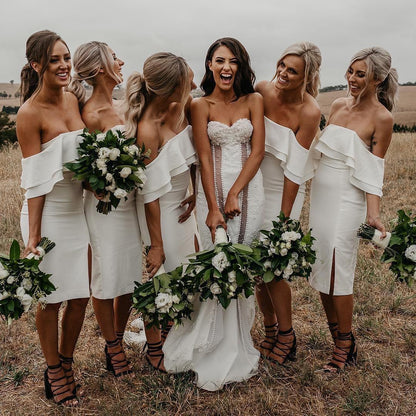 Marvelous Satin Off-the -shoulder Sheath Bridesmaid Dresses