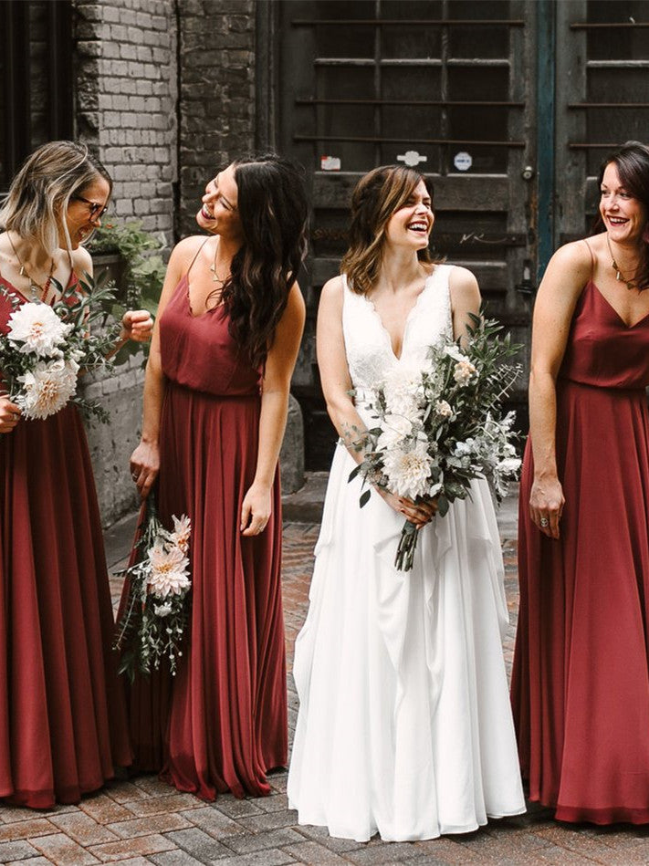 Fabulous Chiffon Long Bridesmaid Dresses A-line Spaghetti Straps