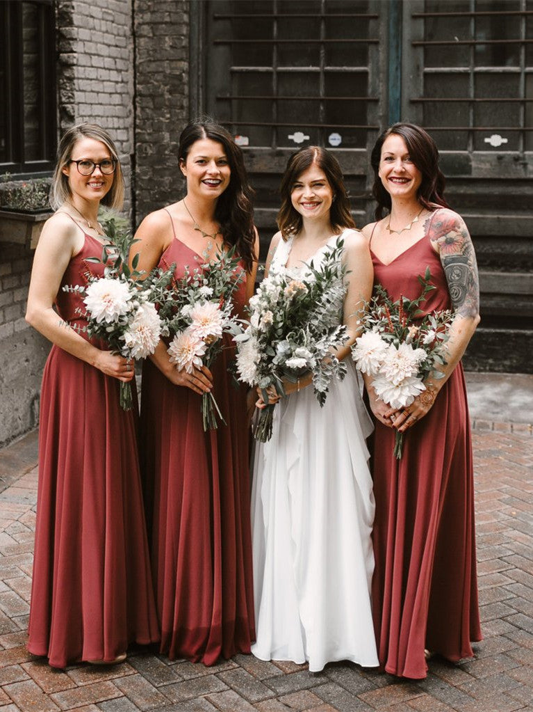 Fabulous Chiffon Long Bridesmaid Dresses A-line Spaghetti Straps