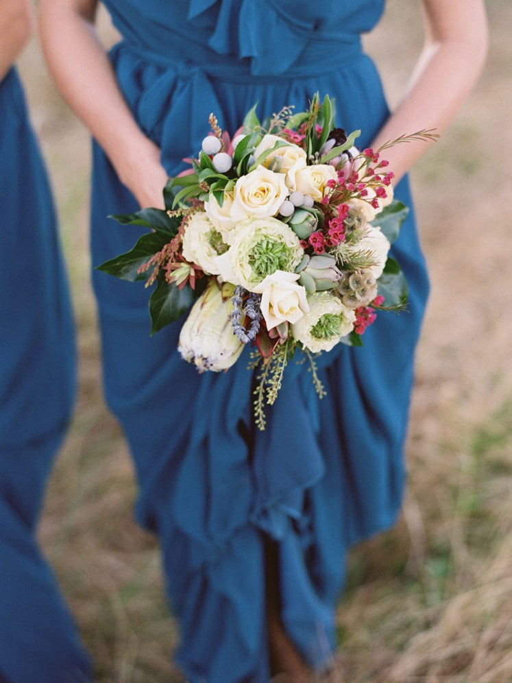 Modest Long Chiffon Bridesmaid Dresses A-line V-neck Gowns