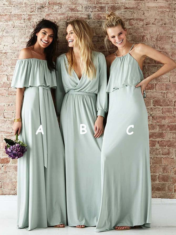 3 Types A-line Bridesmaid Dresses Long Chiffon Party Gowns