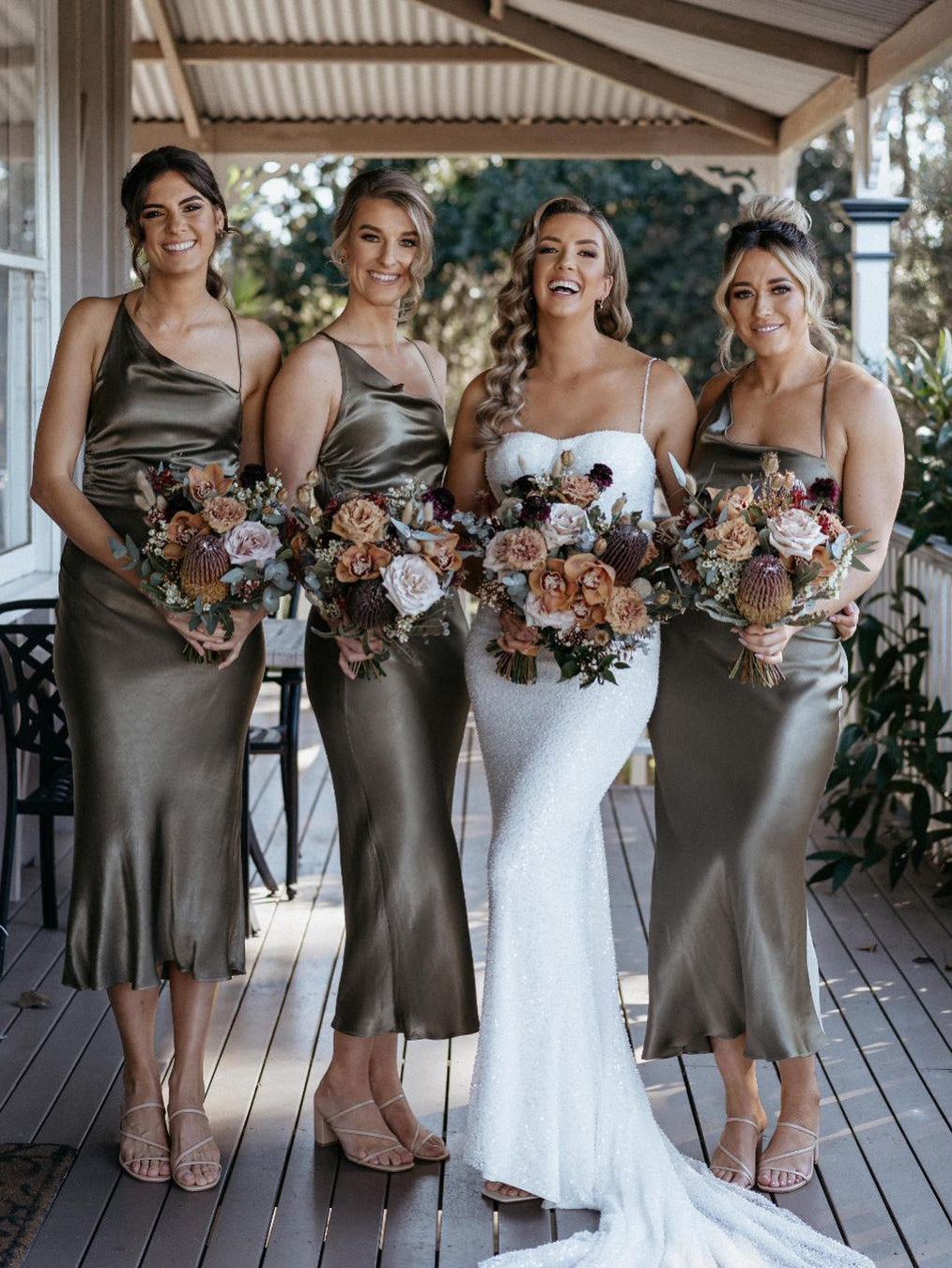 Chic Taffeta Sheath Bridesmaid Dresses Tea-length Short Gowns