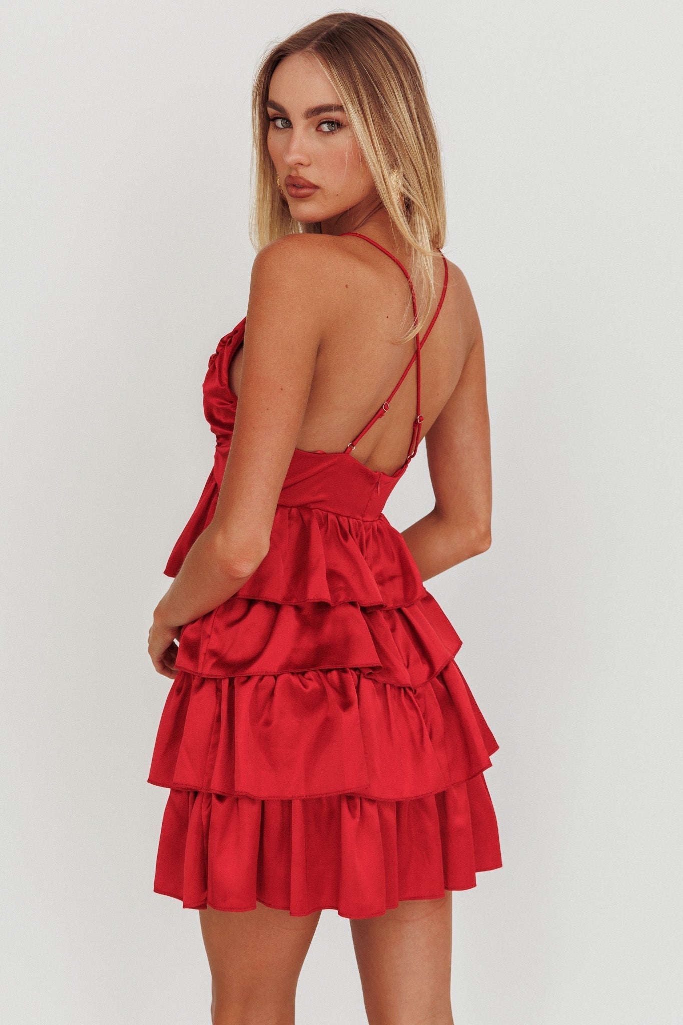 Heavenly Bliss Ruffle Mini Dress Red