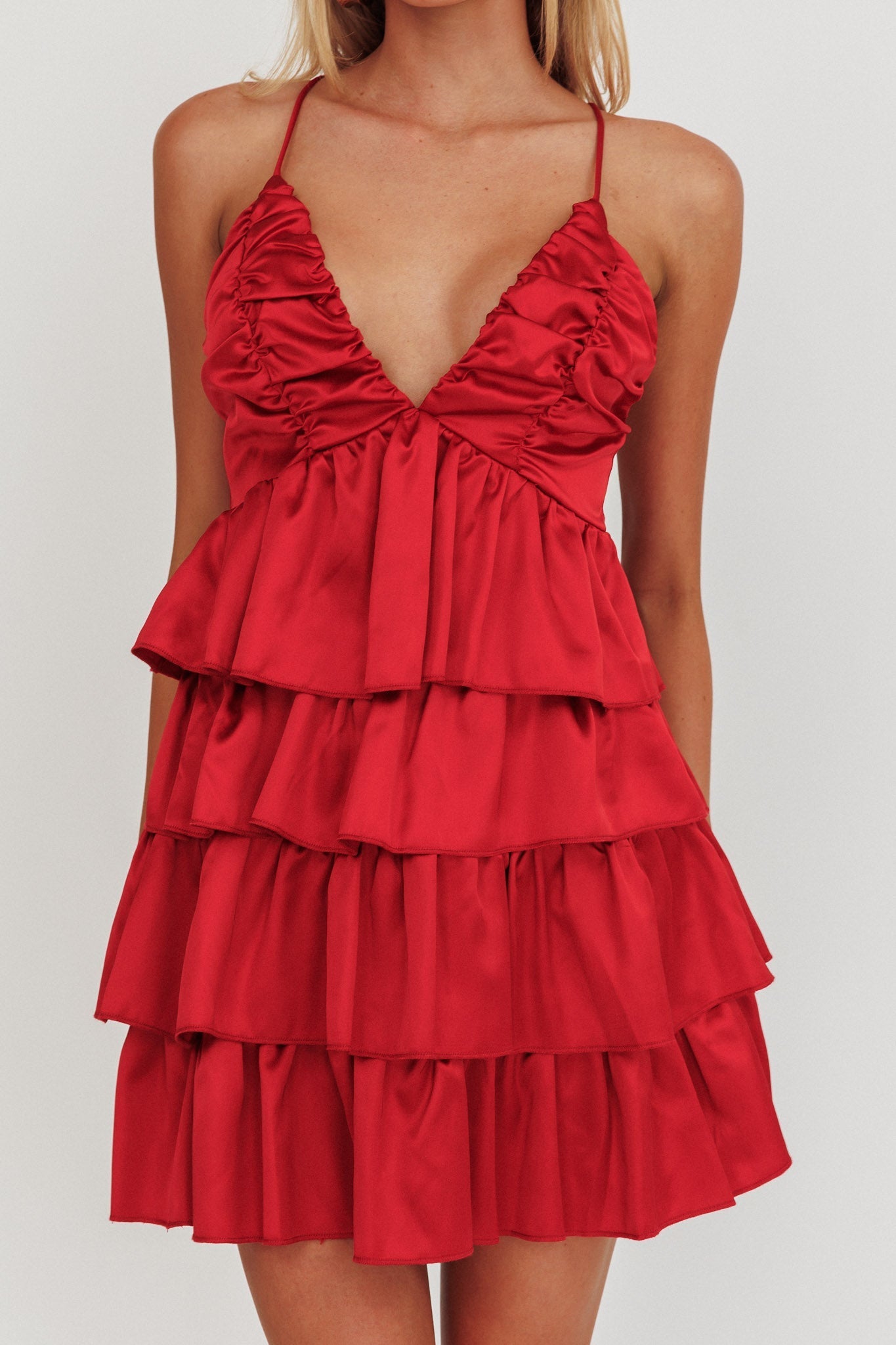 Heavenly Bliss Ruffle Mini Dress Red