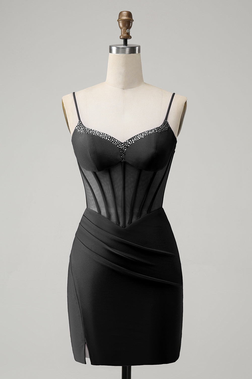 Unique Sparkly Fuchsia Beaded Tight Corset Short Homecoming Dress with Slit