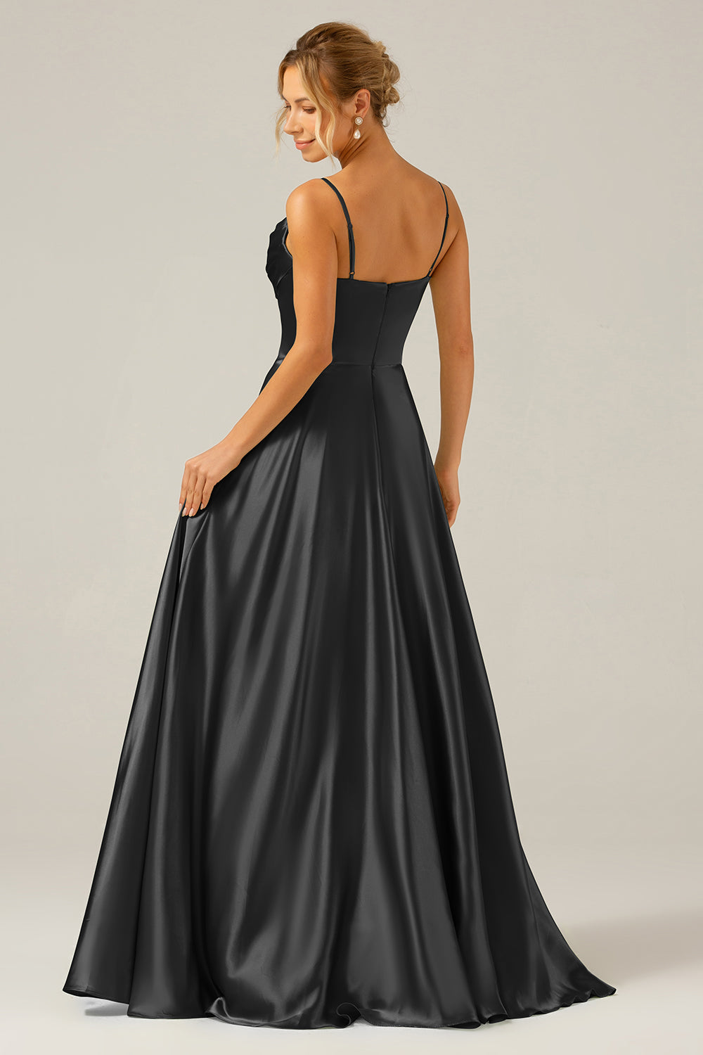 Dusty Sage A Line Cowl Neck Satin Long Prom Dress with Pleated