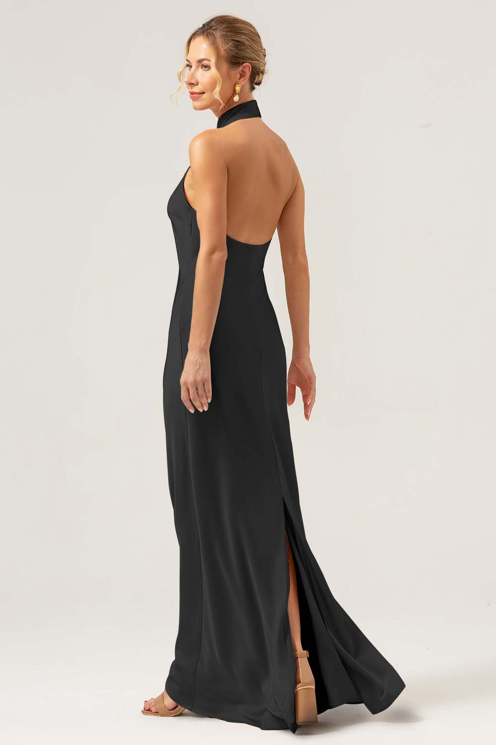 Halter Sheath Dark Green Long Bridesmaid Dress with Back Slit