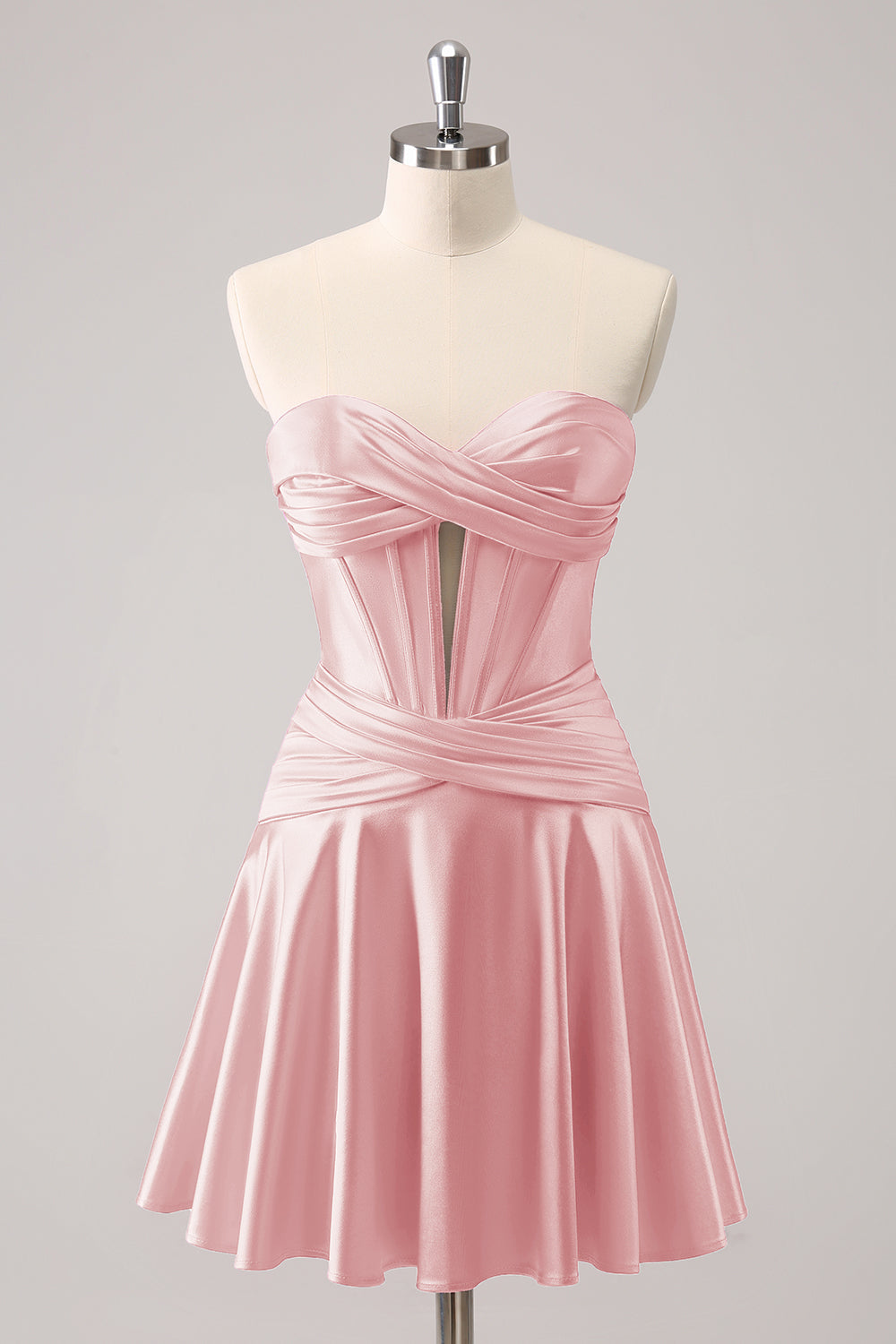 Fuchsia A Line Strapless Satin Short Homecoming Dress