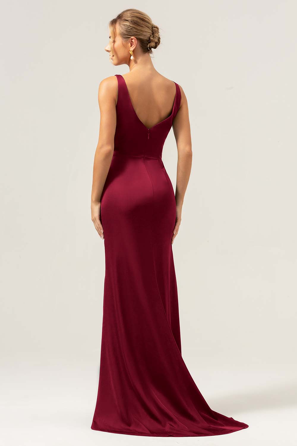 Agave V-Neck Long Bridesmaid Dress with Slit