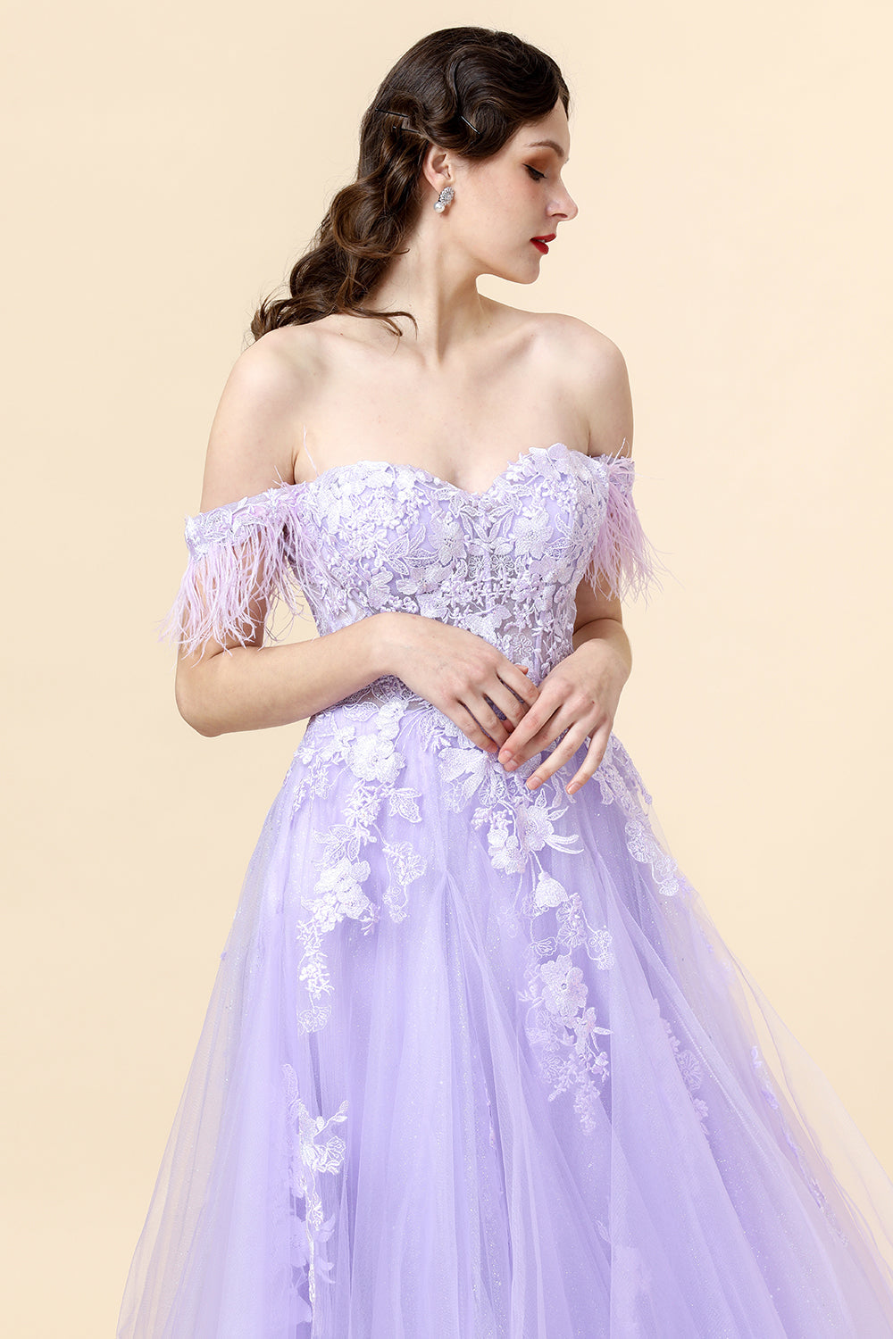 Spaghetti Straps Purple Appliques Prom Dress