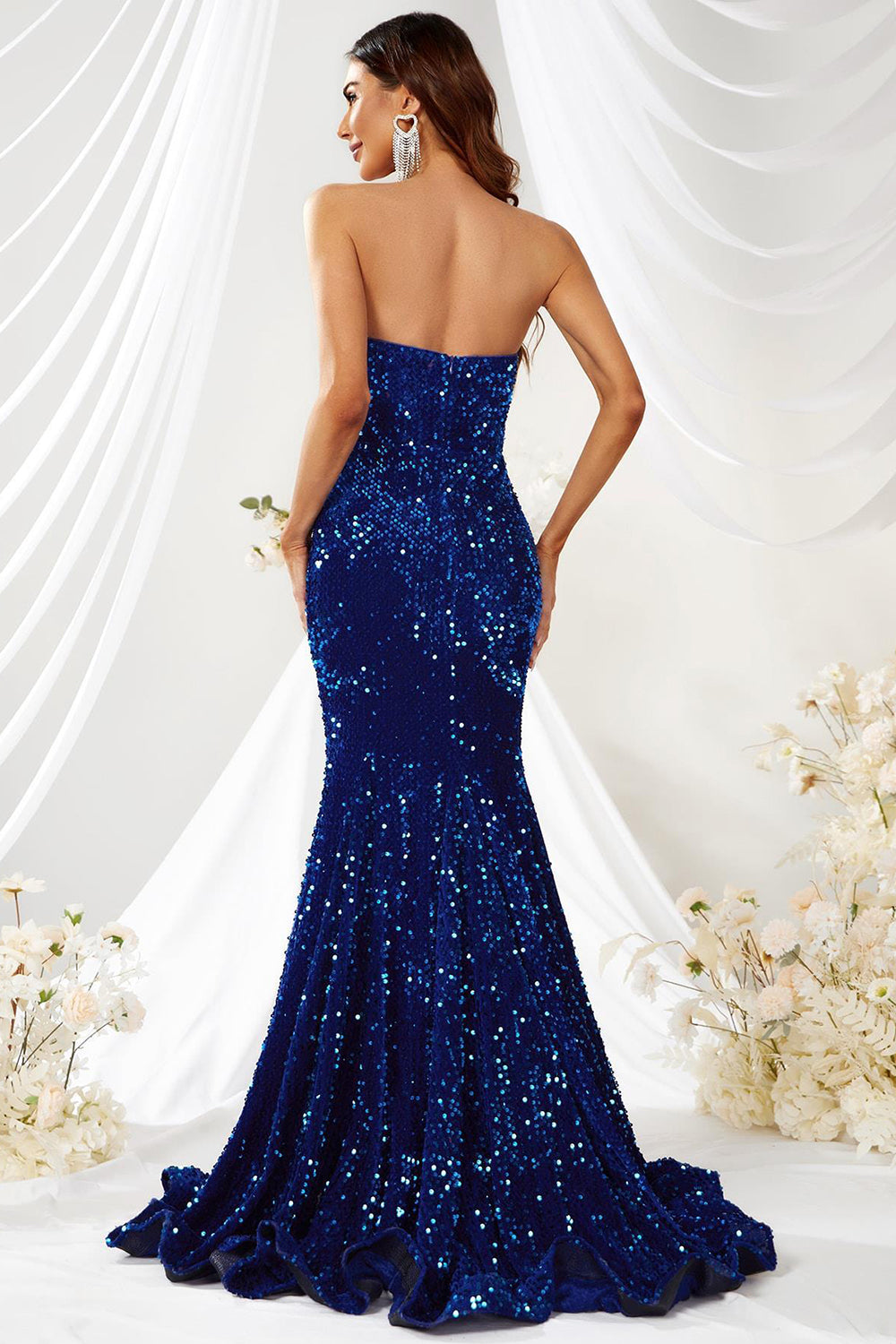 Royal Blue Strapless Sequin Mermaid Long Prom Dress