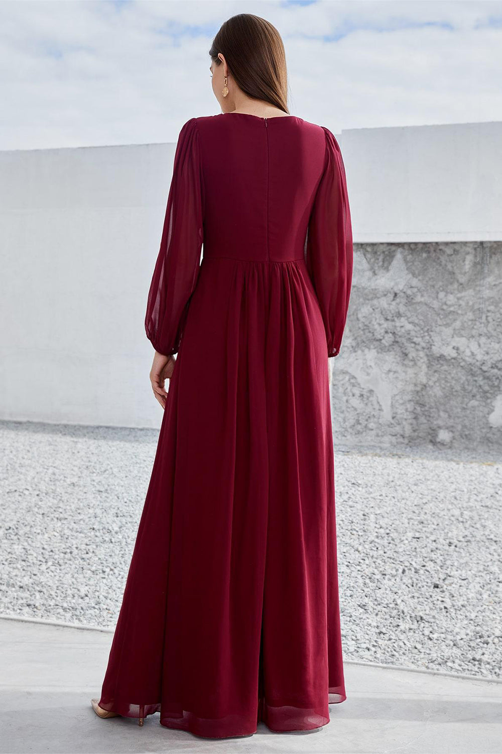 Burgundy Long Sleeves A Line Mother of the Bride Dress