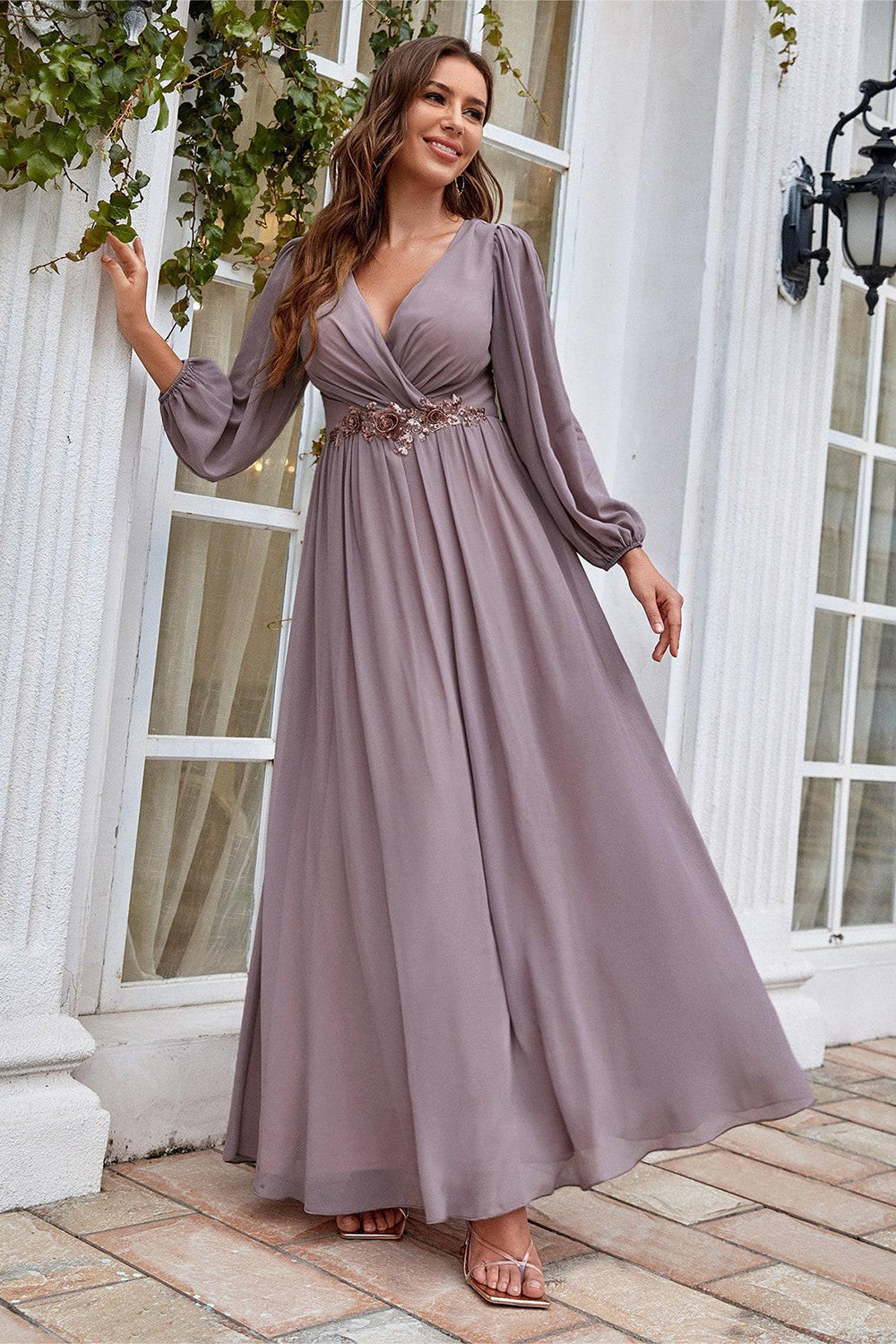 Burgundy Long Sleeves A Line Mother of the Bride Dress