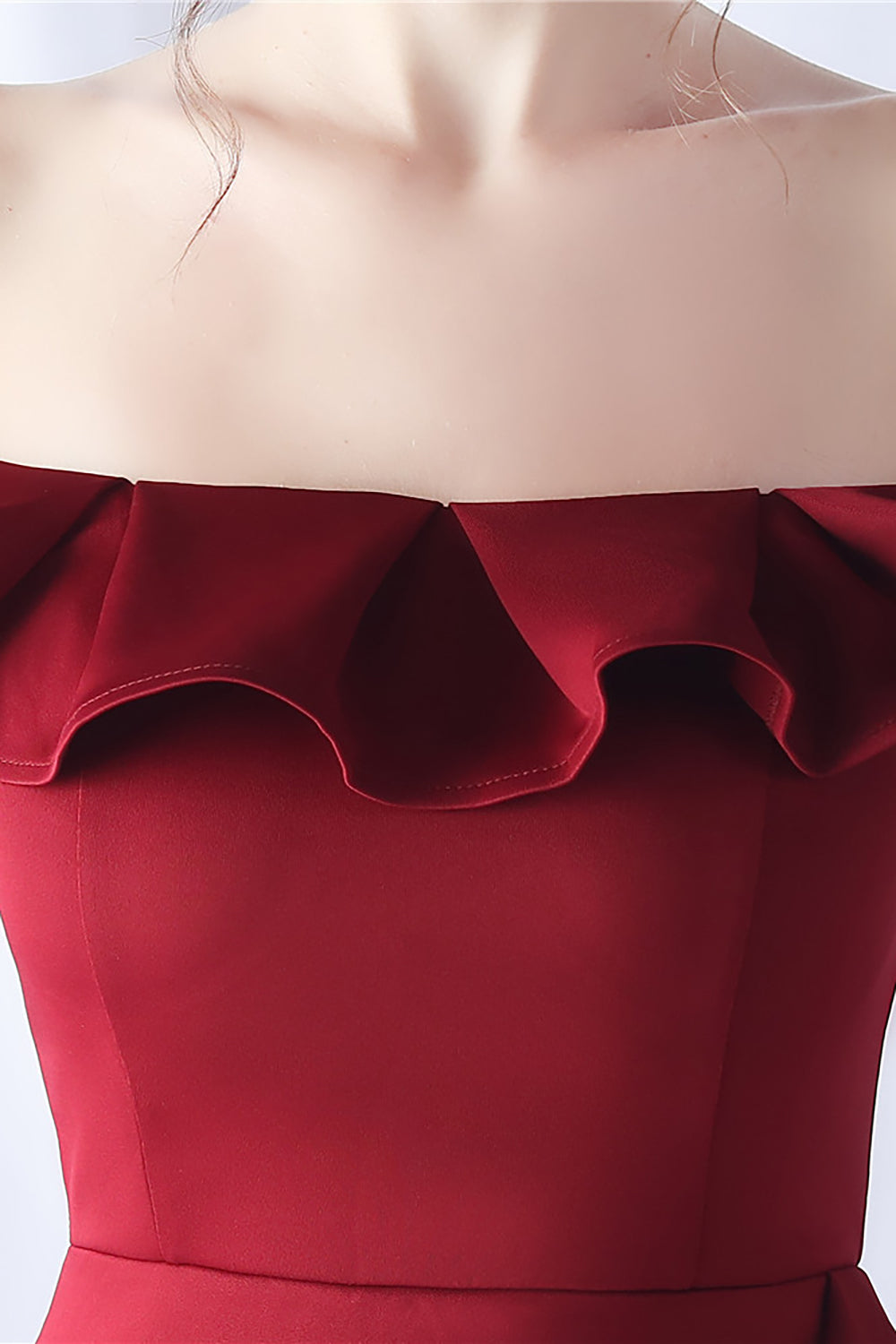 Burgundy Mermaid Off the Shoulder Long Formal Dress with Ruffles