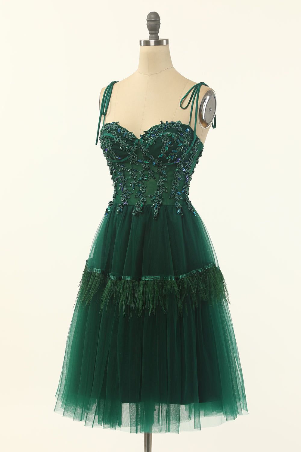 Green Beading Tulle Prom Dress