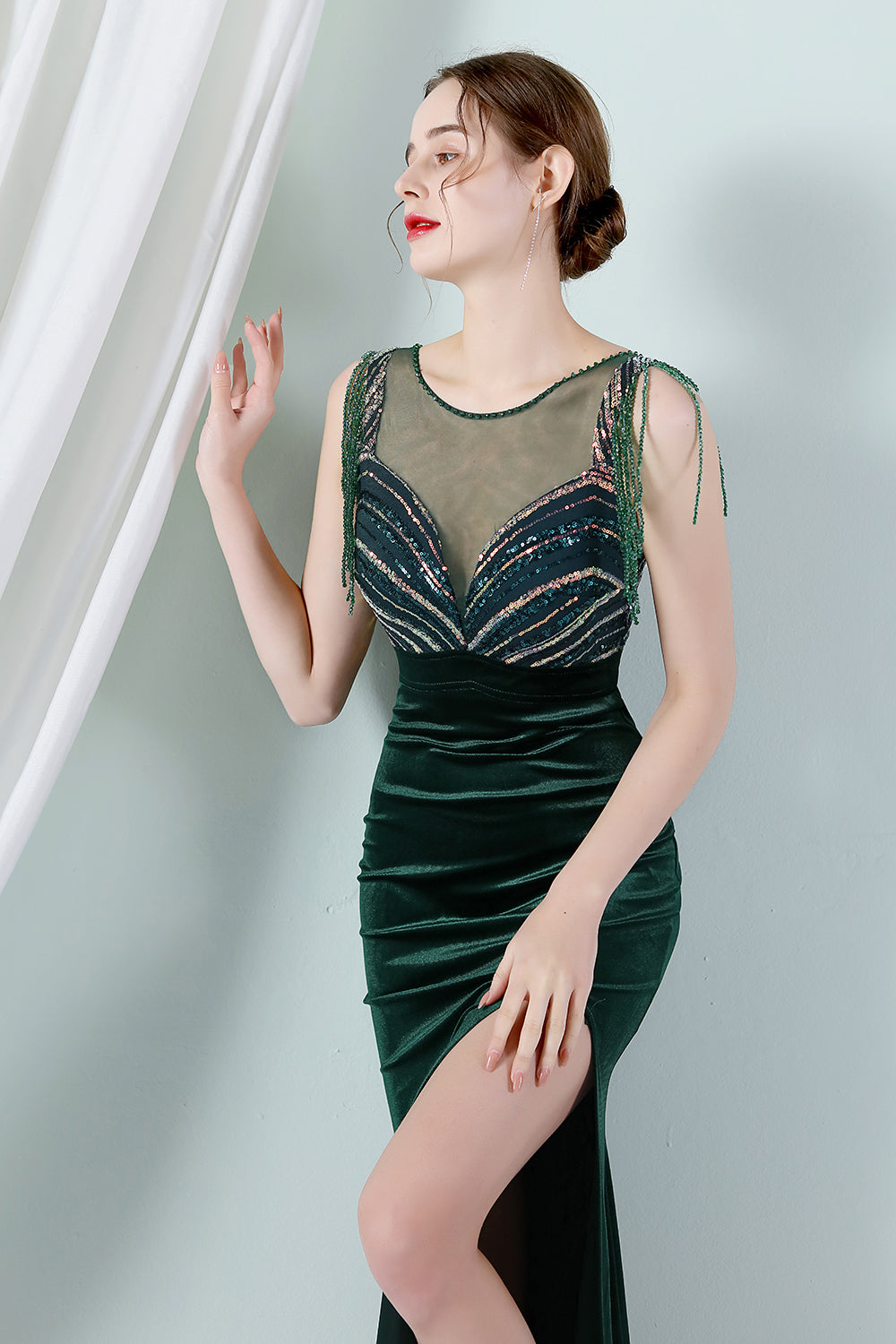 Dark Green Mermaid Bateau Neck Prom Dress