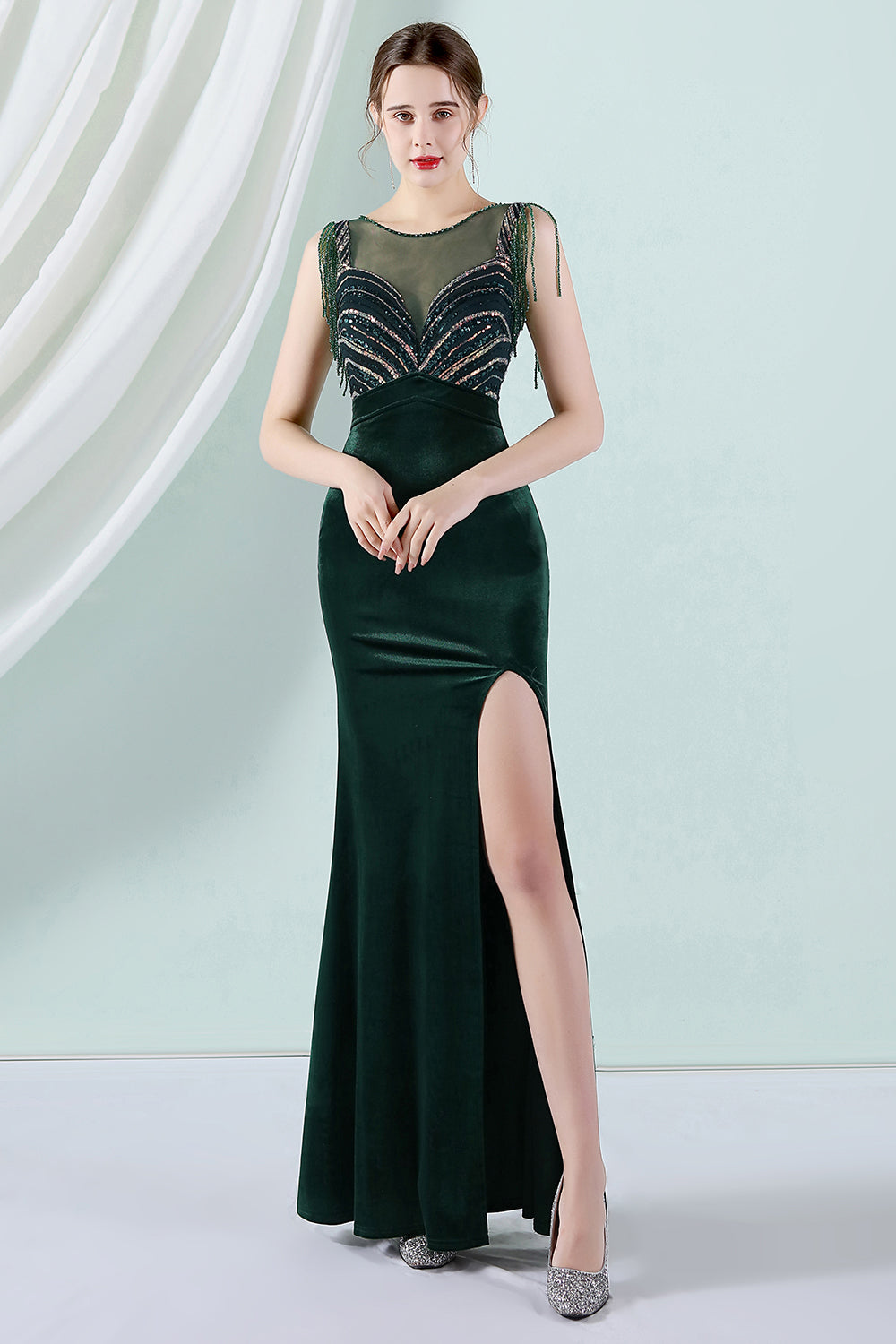 Dark Green Mermaid Bateau Neck Prom Dress