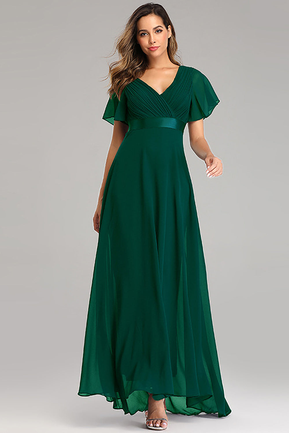 Dark Green Chiffon Long Bridesmaid Dress with Ruffles