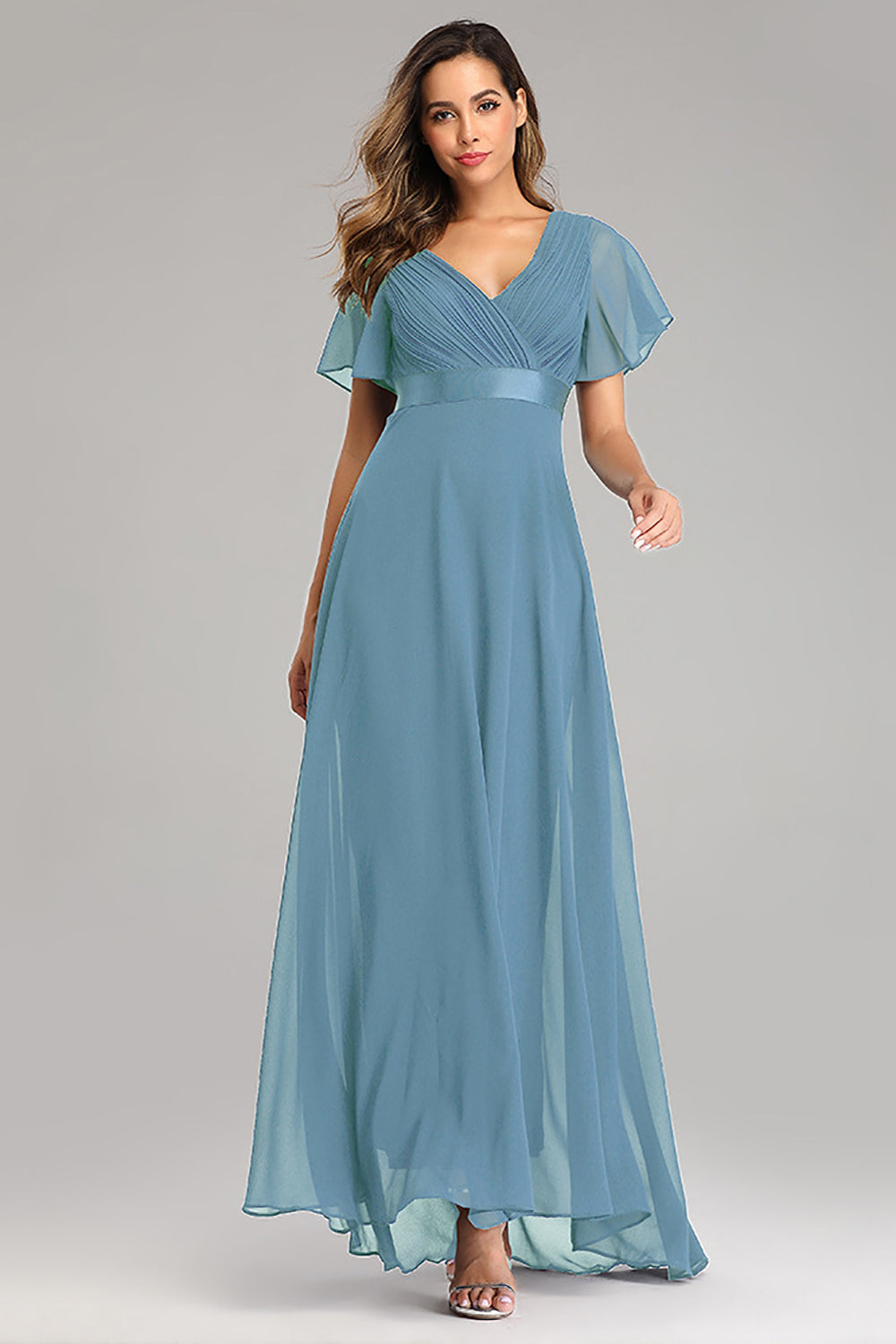 Dark Green Chiffon Long Bridesmaid Dress with Ruffles