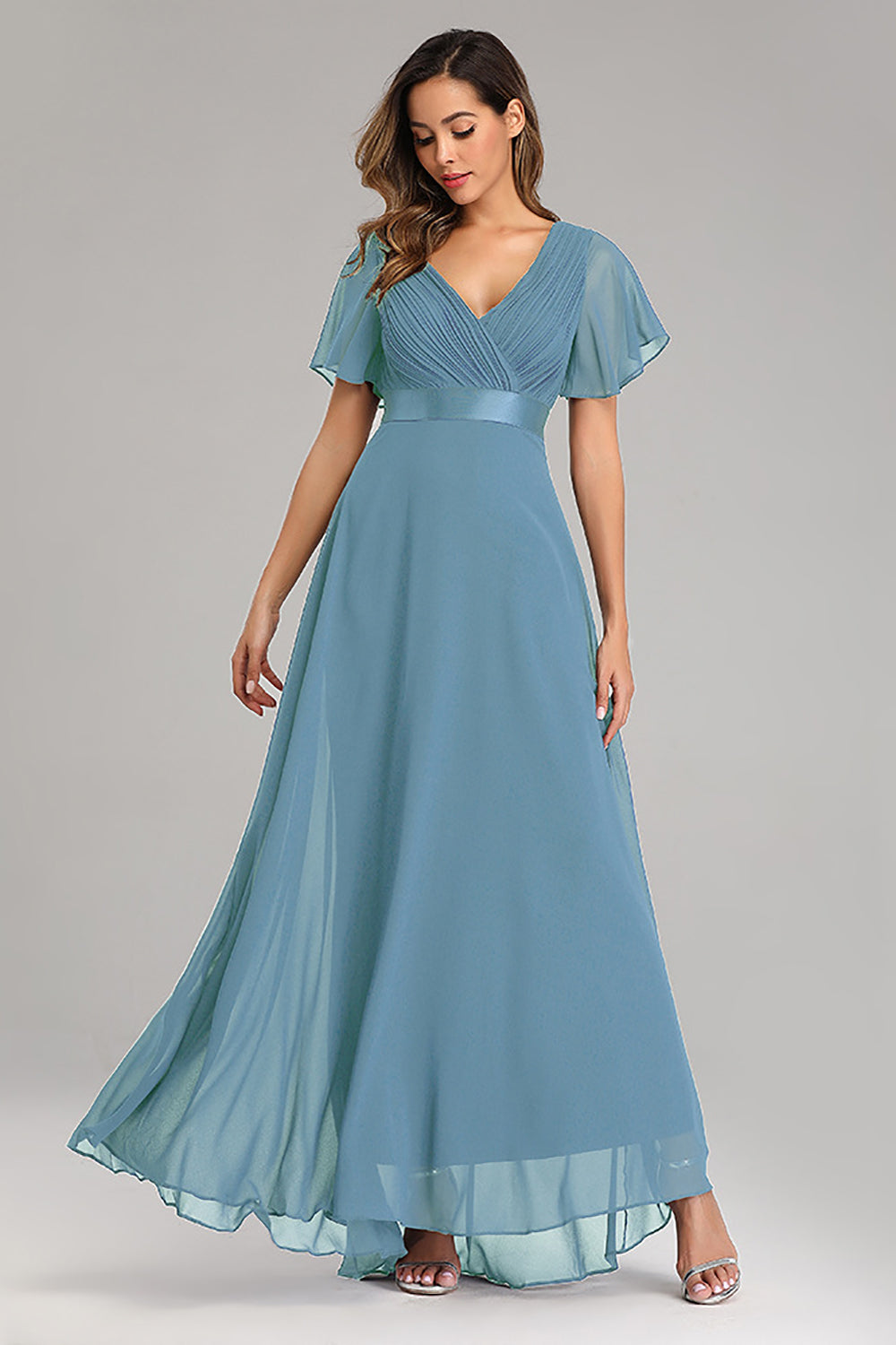 Dark Green Chiffon Long Bridesmaid Dress with Ruffles