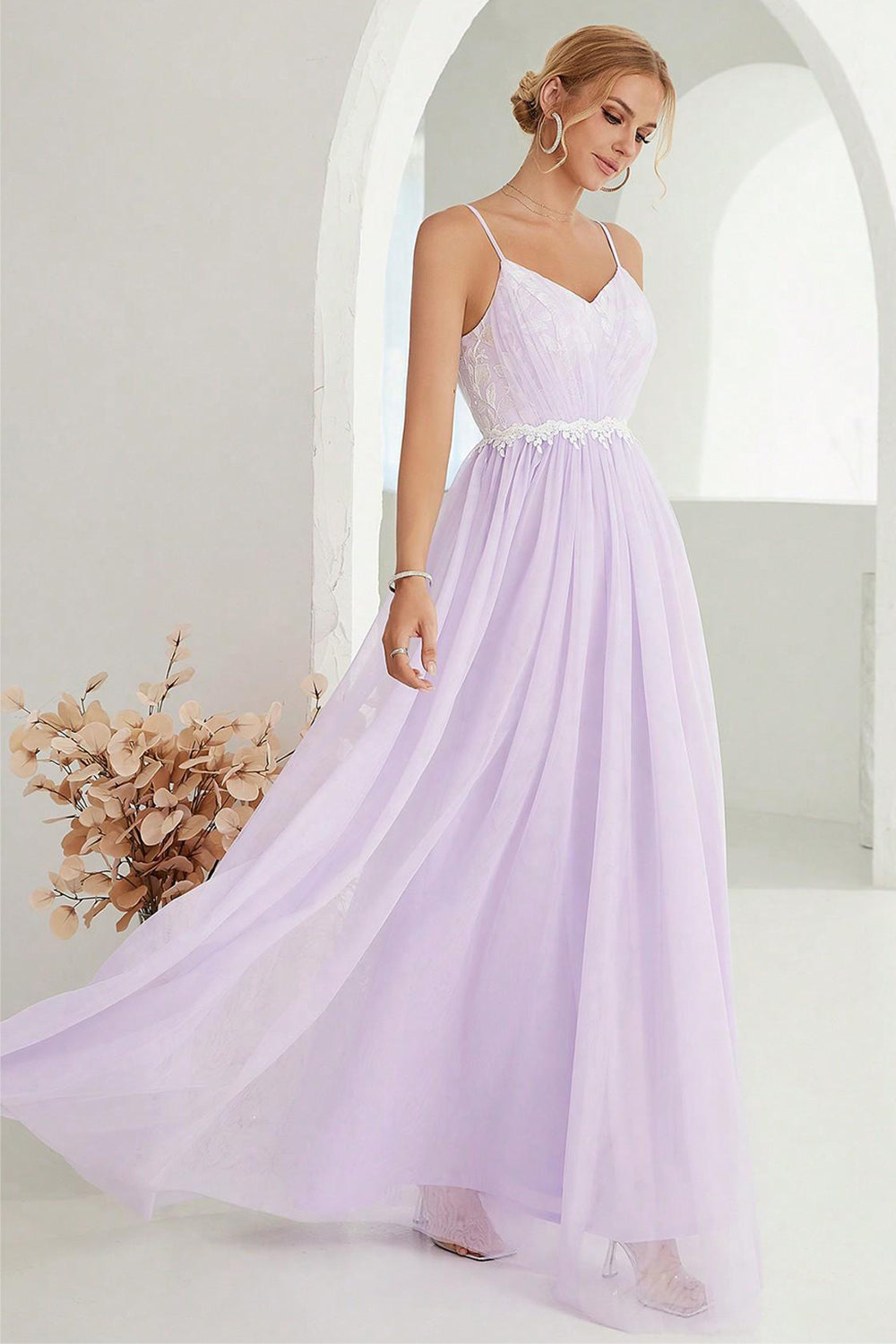 Blush A Line Spaghetti Straps Tulle Long Prom Dress