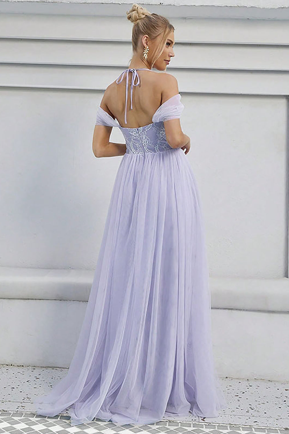 Tulle A-Line Lilac Long Formal Dress