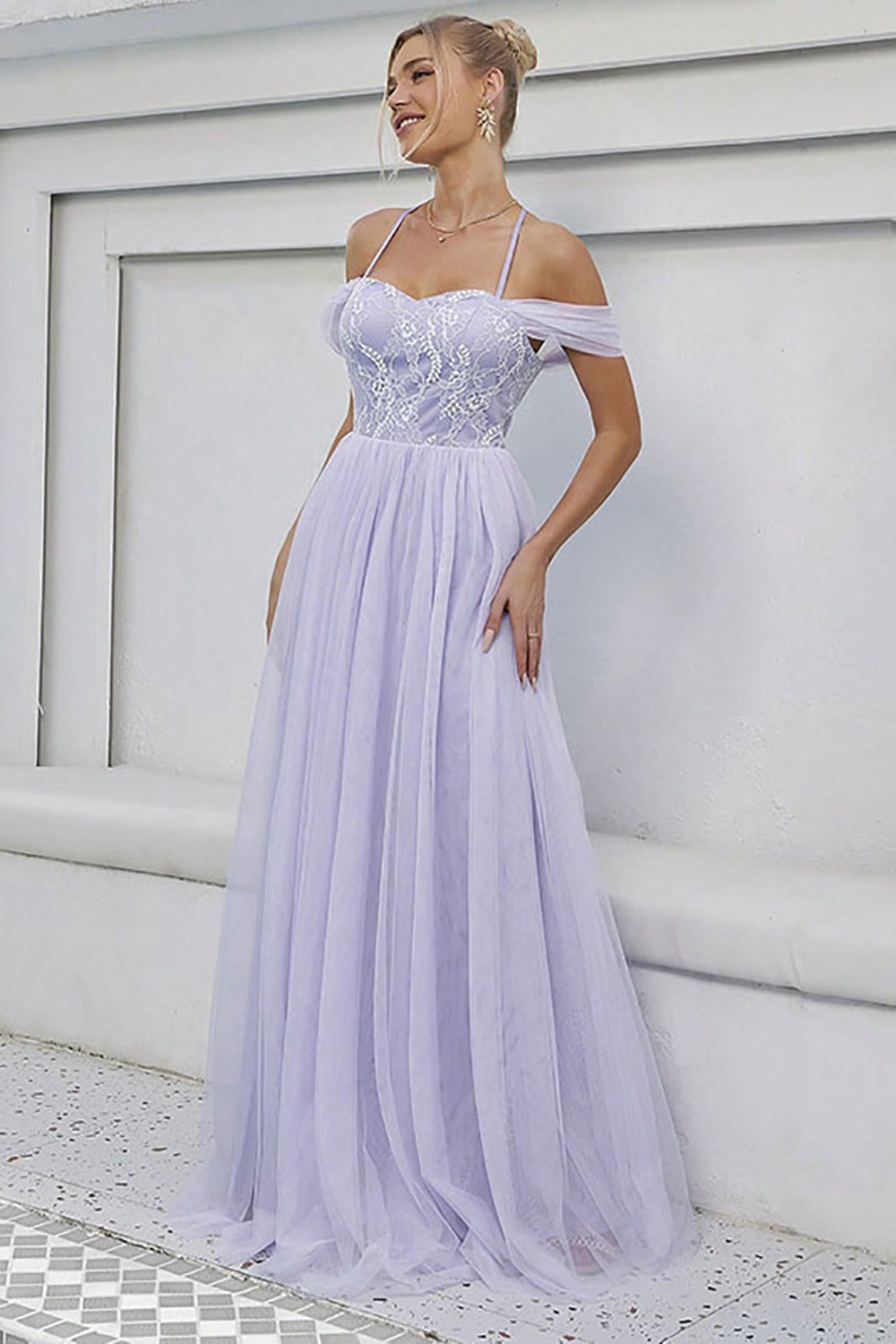 Tulle A-Line Lilac Long Formal Dress