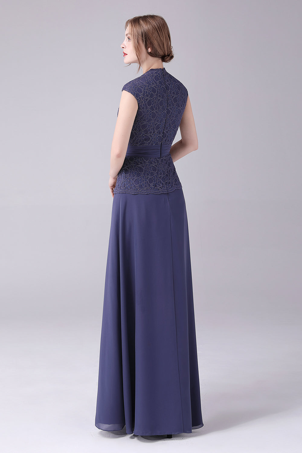 Stormy Blue A-line V-neck Floor Length Mother of the Bride Dress