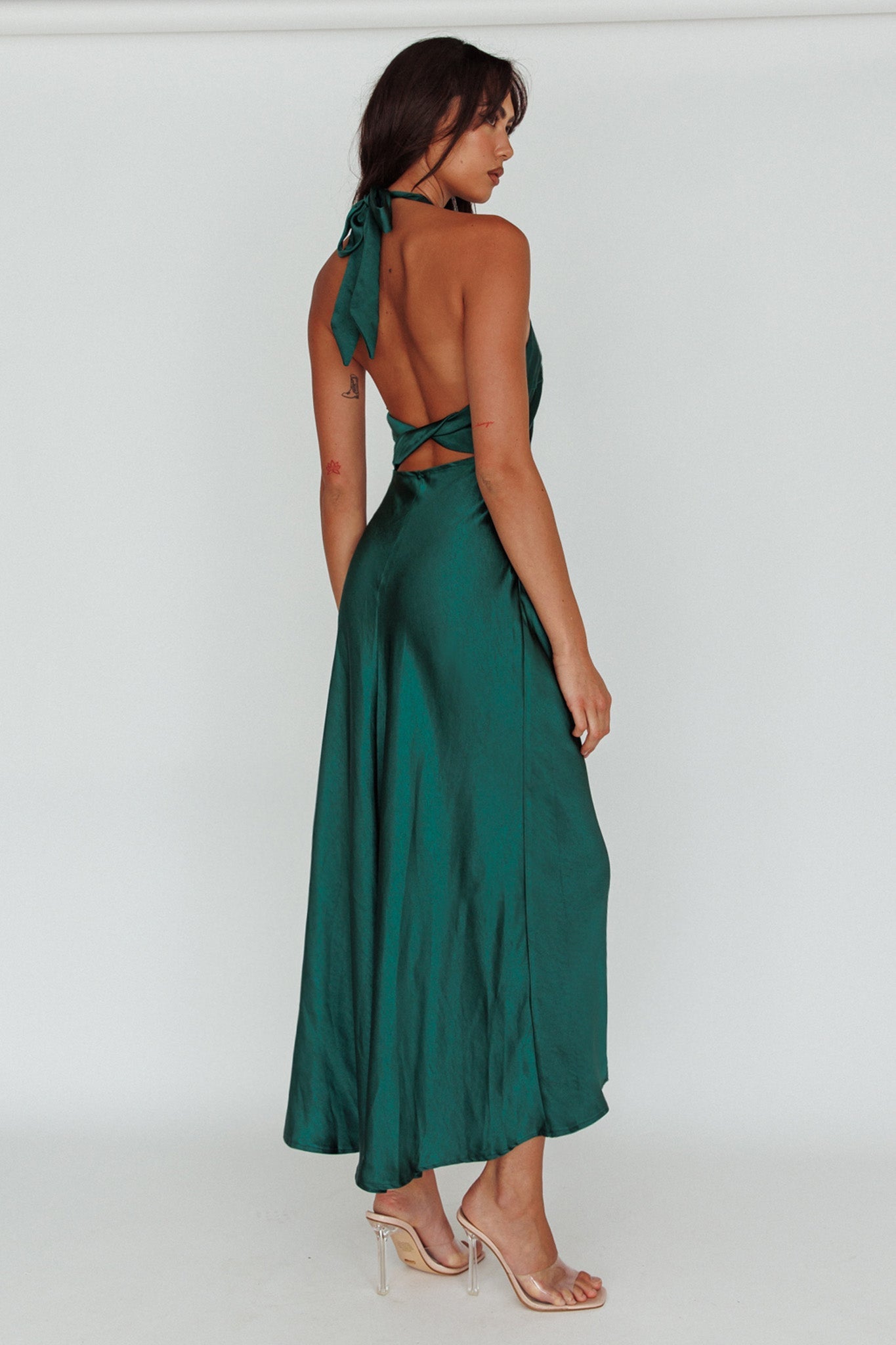 Sonoma Halterneck Faux Wrap Twist Back Maxi Dress Forest Green