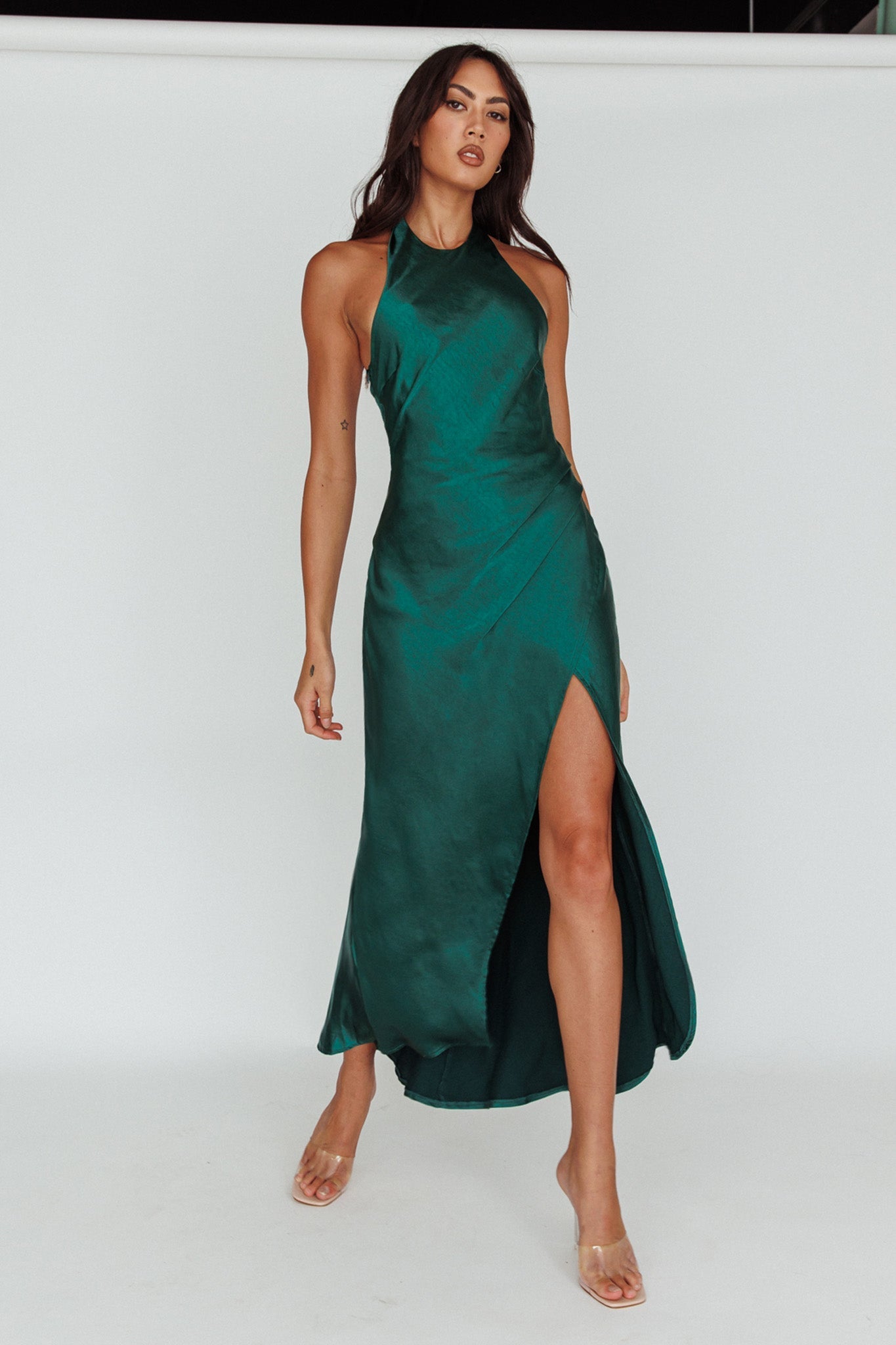 Sonoma Halterneck Faux Wrap Twist Back Maxi Dress Forest Green