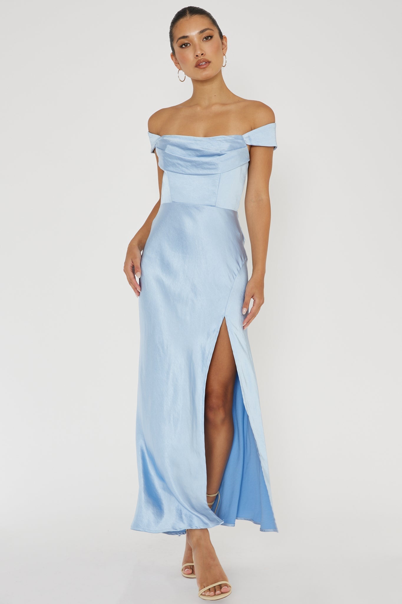 Lucinda Off-Shoulder V-Back Dress Blue