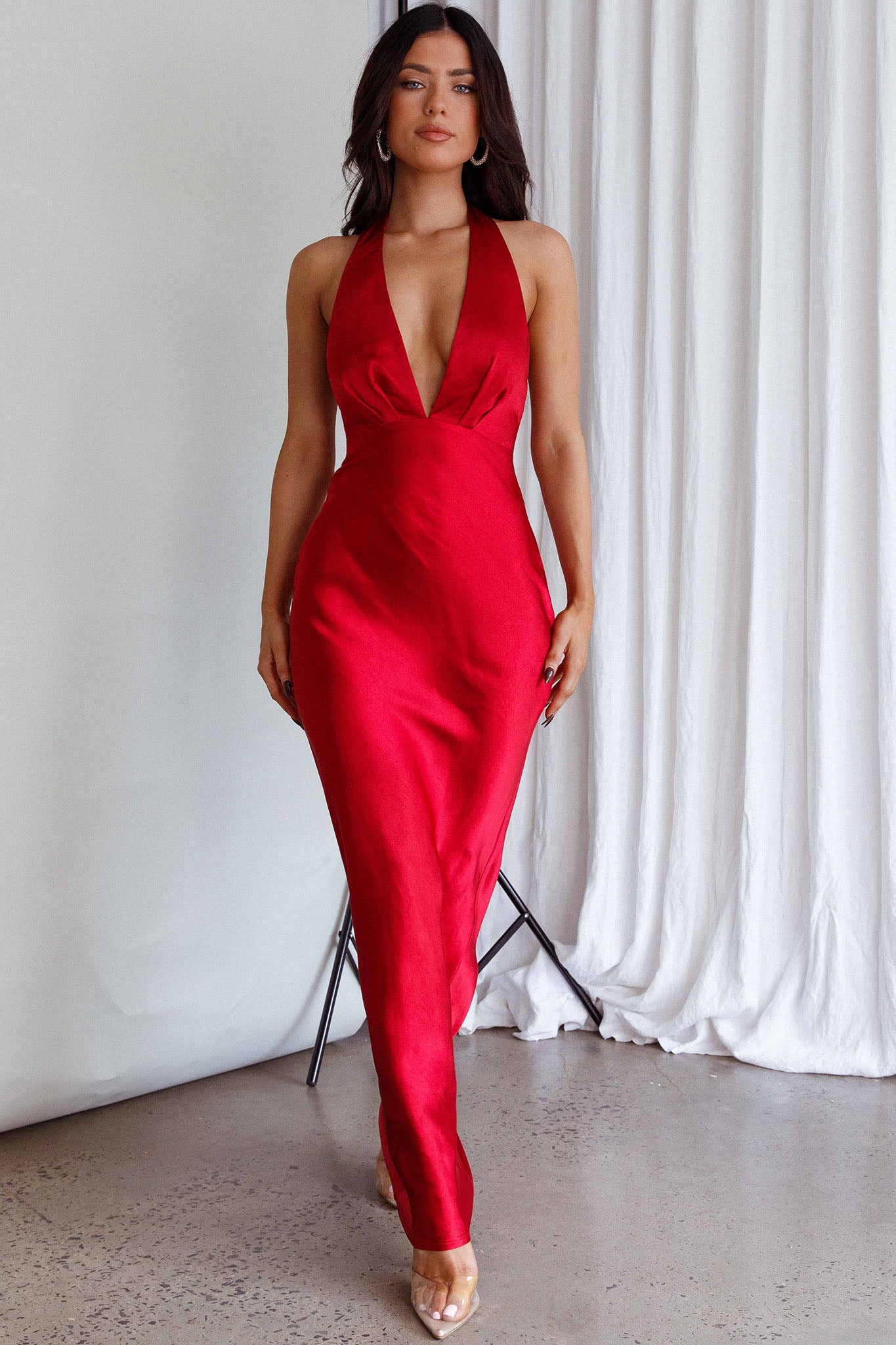 Of Your Dreams Rose Accent Halter Dress Red