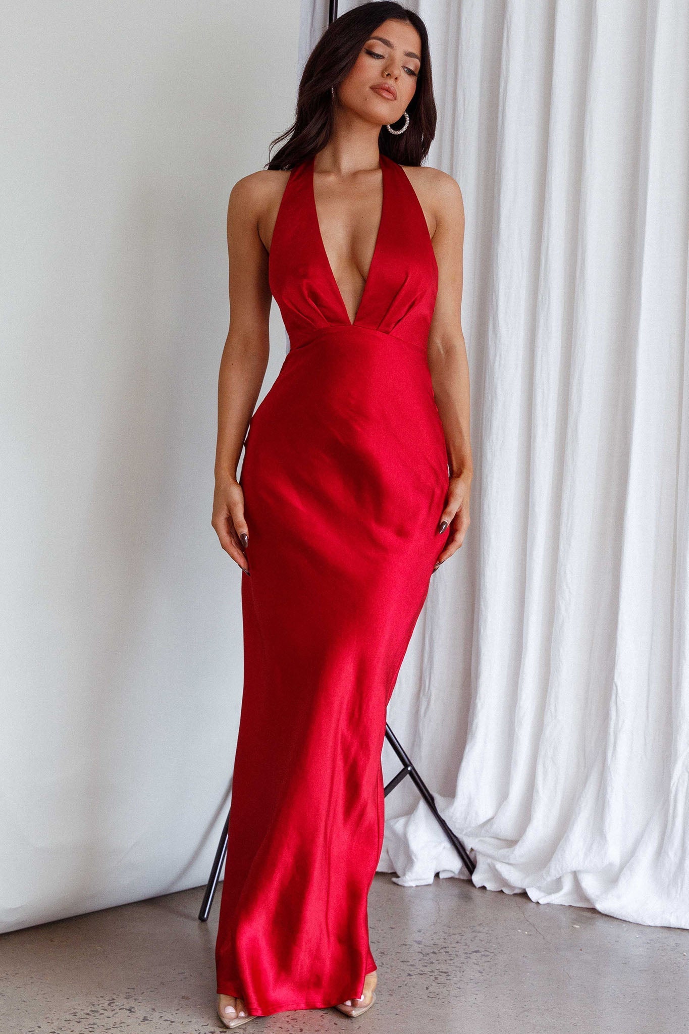 Of Your Dreams Rose Accent Halter Dress Red