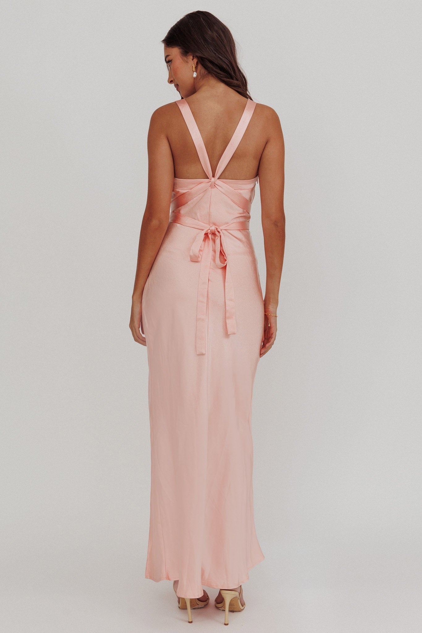 Midnight Sun Asymmetrical Strap Maxi Dress Apricot