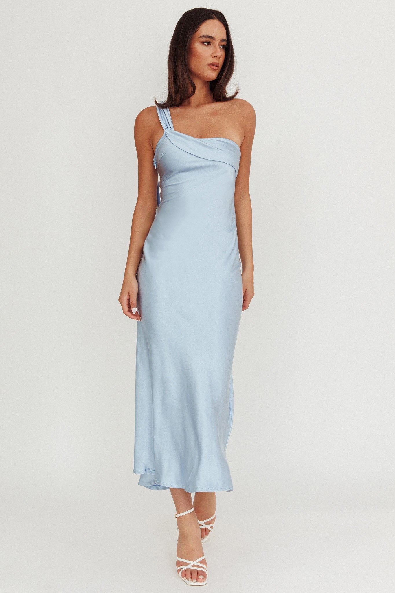 Carmel One-Shoulder Sash Maxi Dress Baby Blue