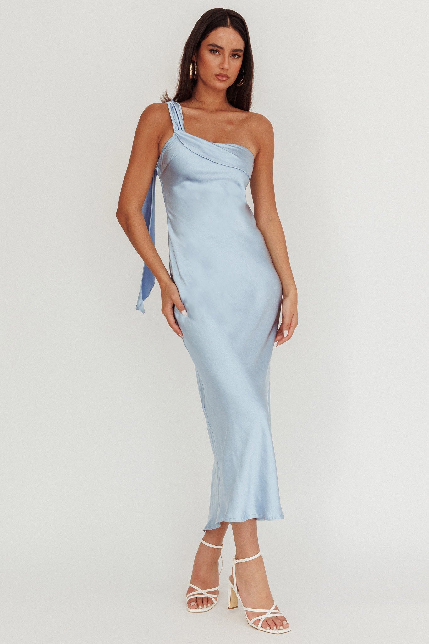 Carmel One-Shoulder Sash Maxi Dress Baby Blue