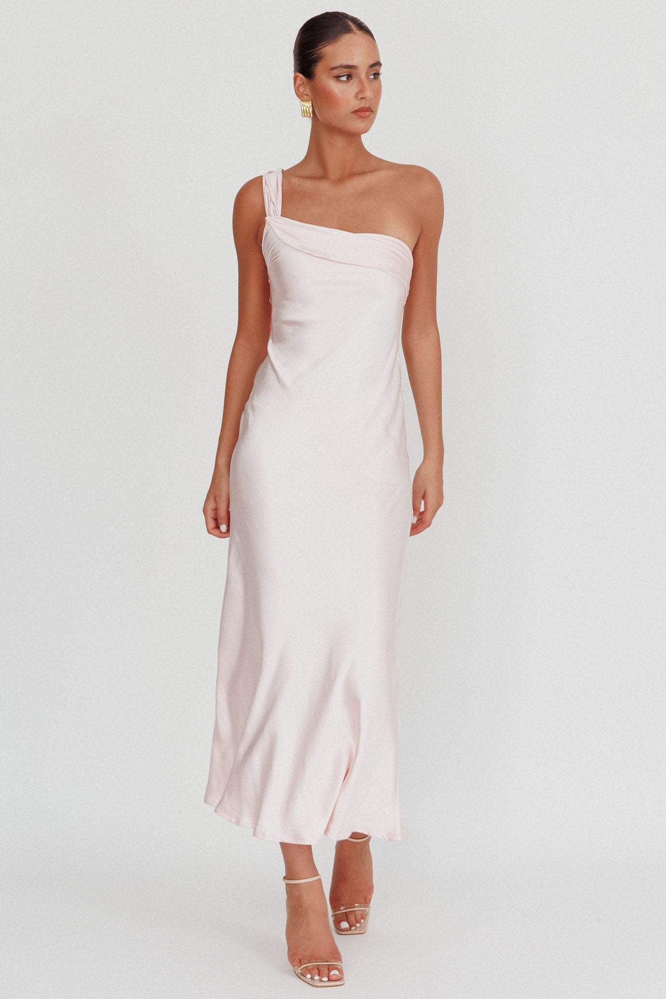 Carmel One-Shoulder Sash Maxi Dress Blush