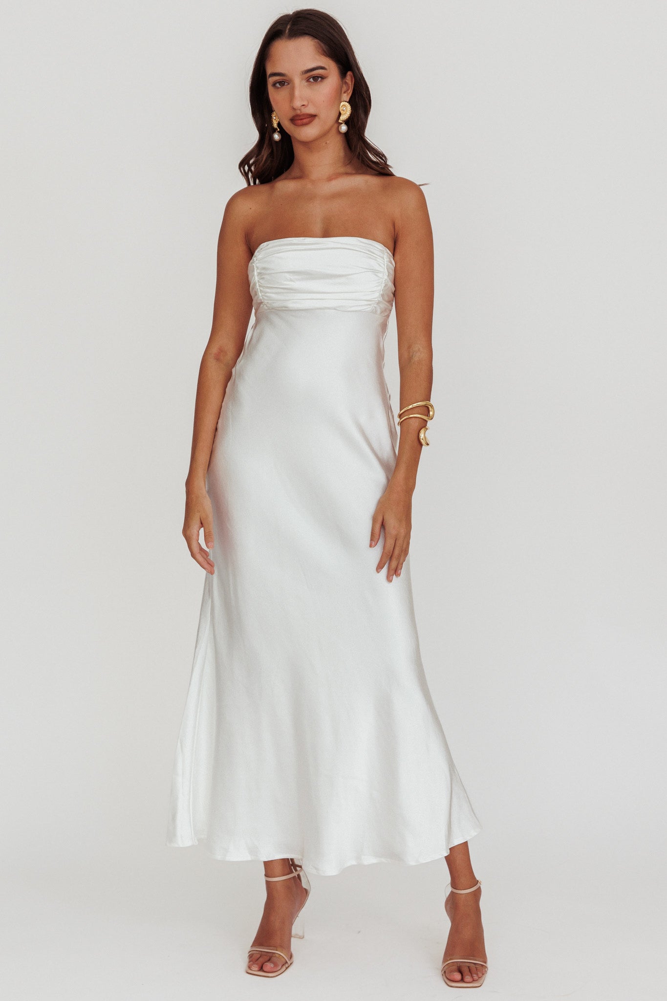 Moon Song Strapless Laced Back Dress Off White