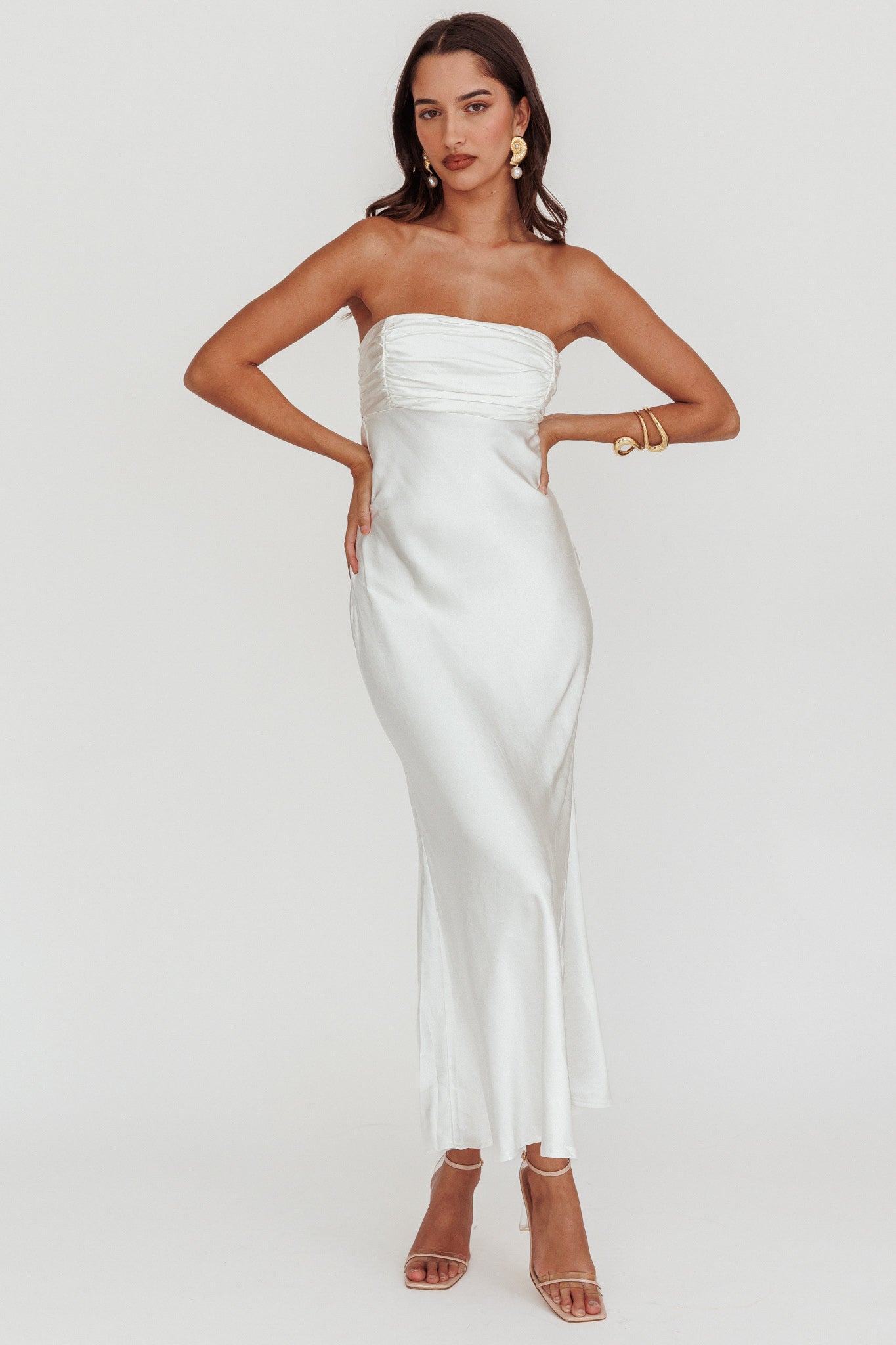 Moon Song Strapless Laced Back Dress Off White