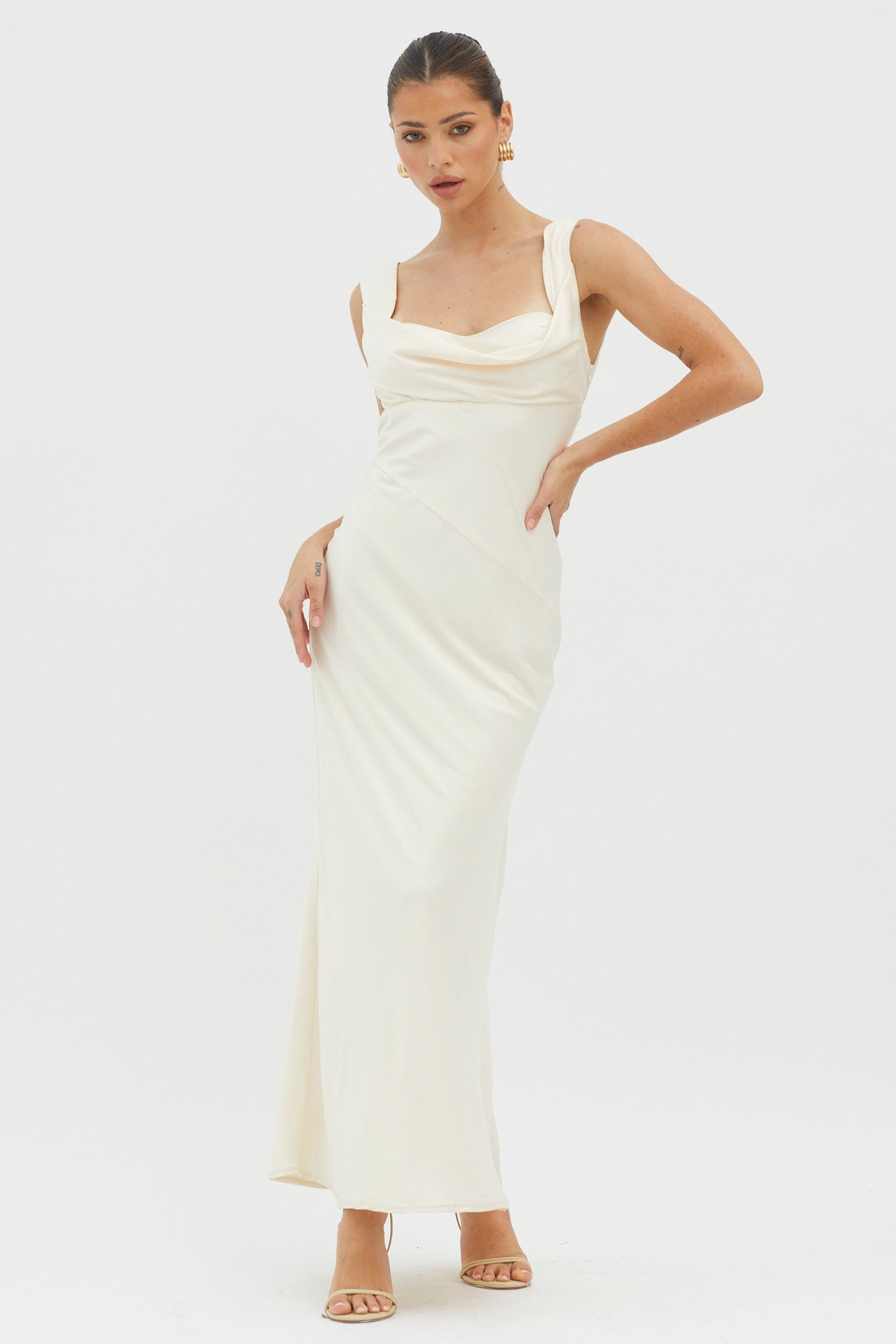 It's A Date Cowl Neck Maxi Dress Pearl