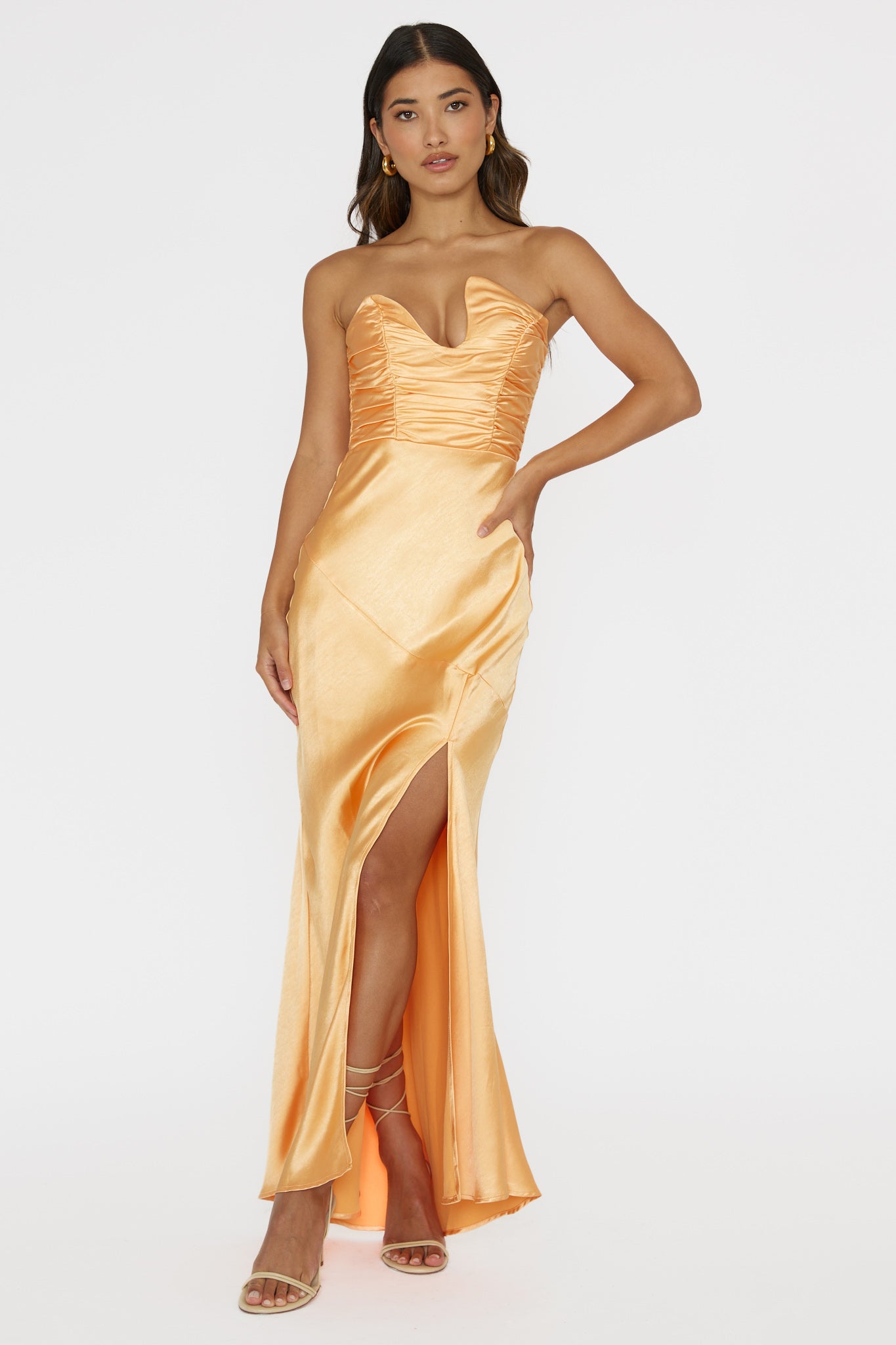 Blaise Asymmetric Neckline Maxi Dress Apricot