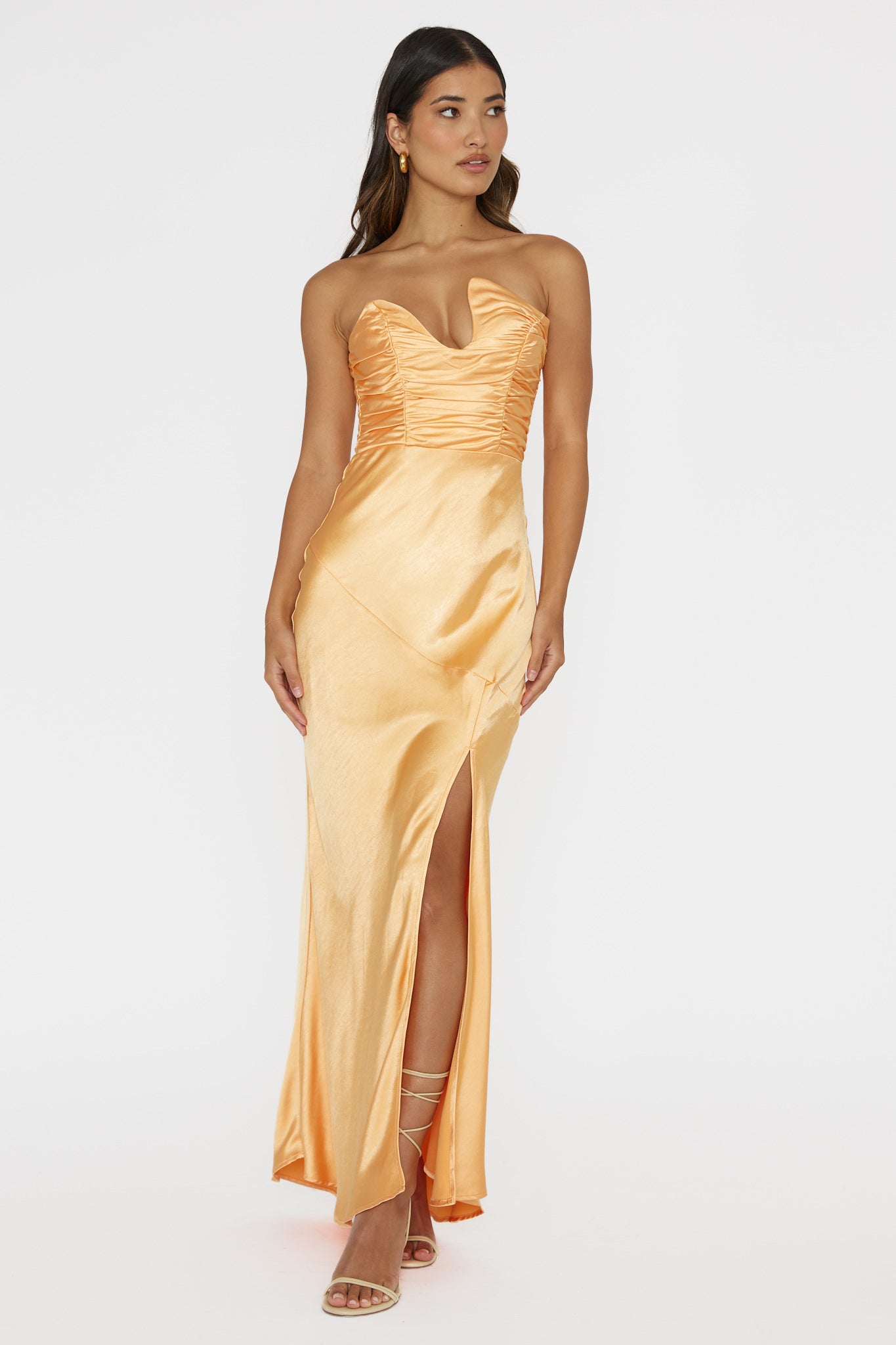 Blaise Asymmetric Neckline Maxi Dress Apricot