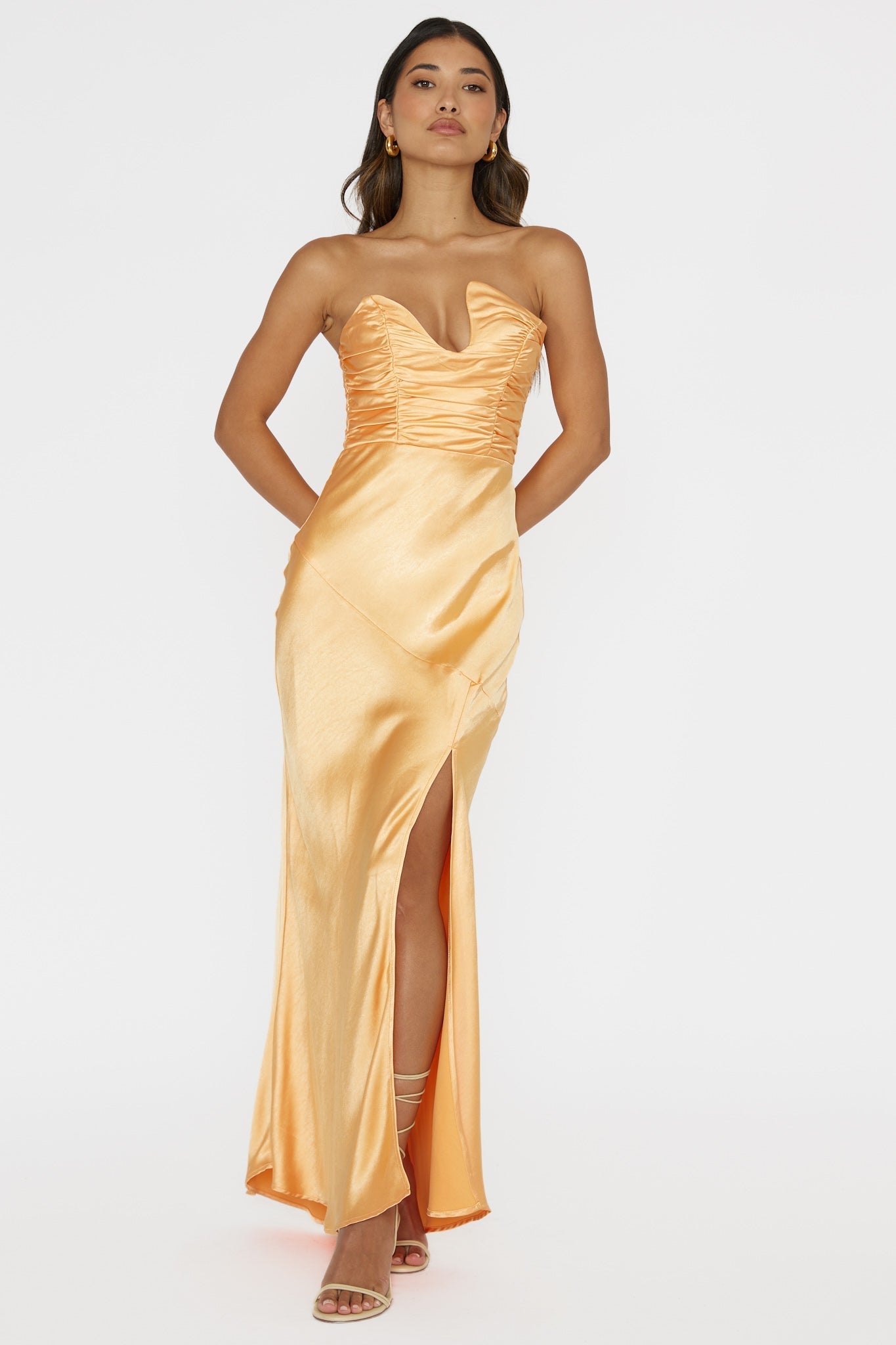 Blaise Asymmetric Neckline Maxi Dress Apricot