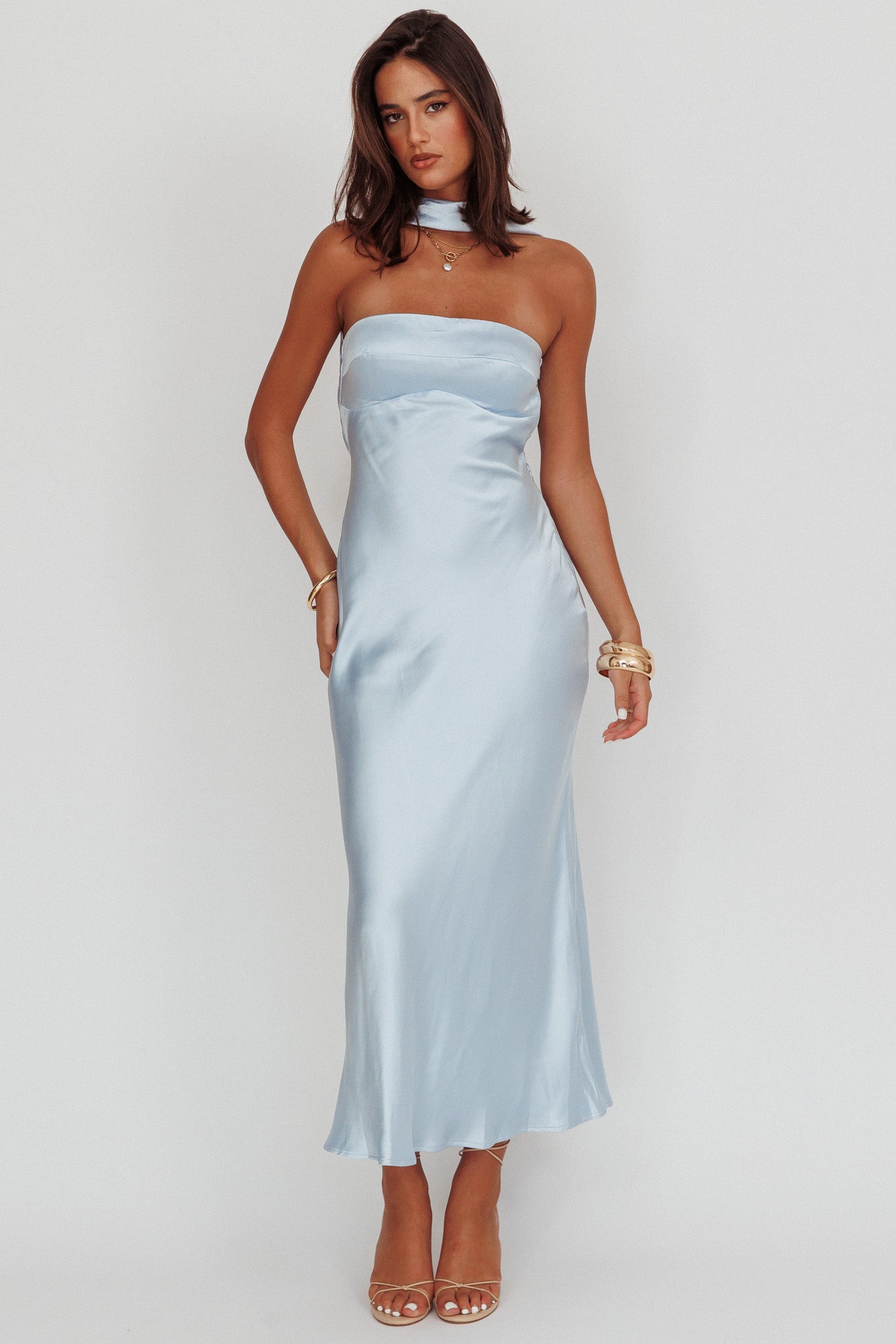 Damsel Reverse Halter Maxi Dress Baby Blue