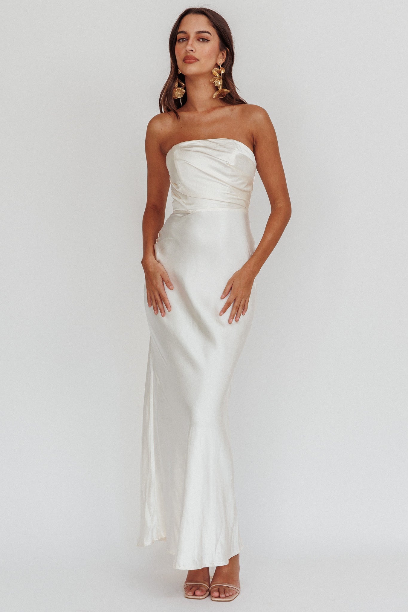 City Of Stars Strapless Maxi Dress Oyster