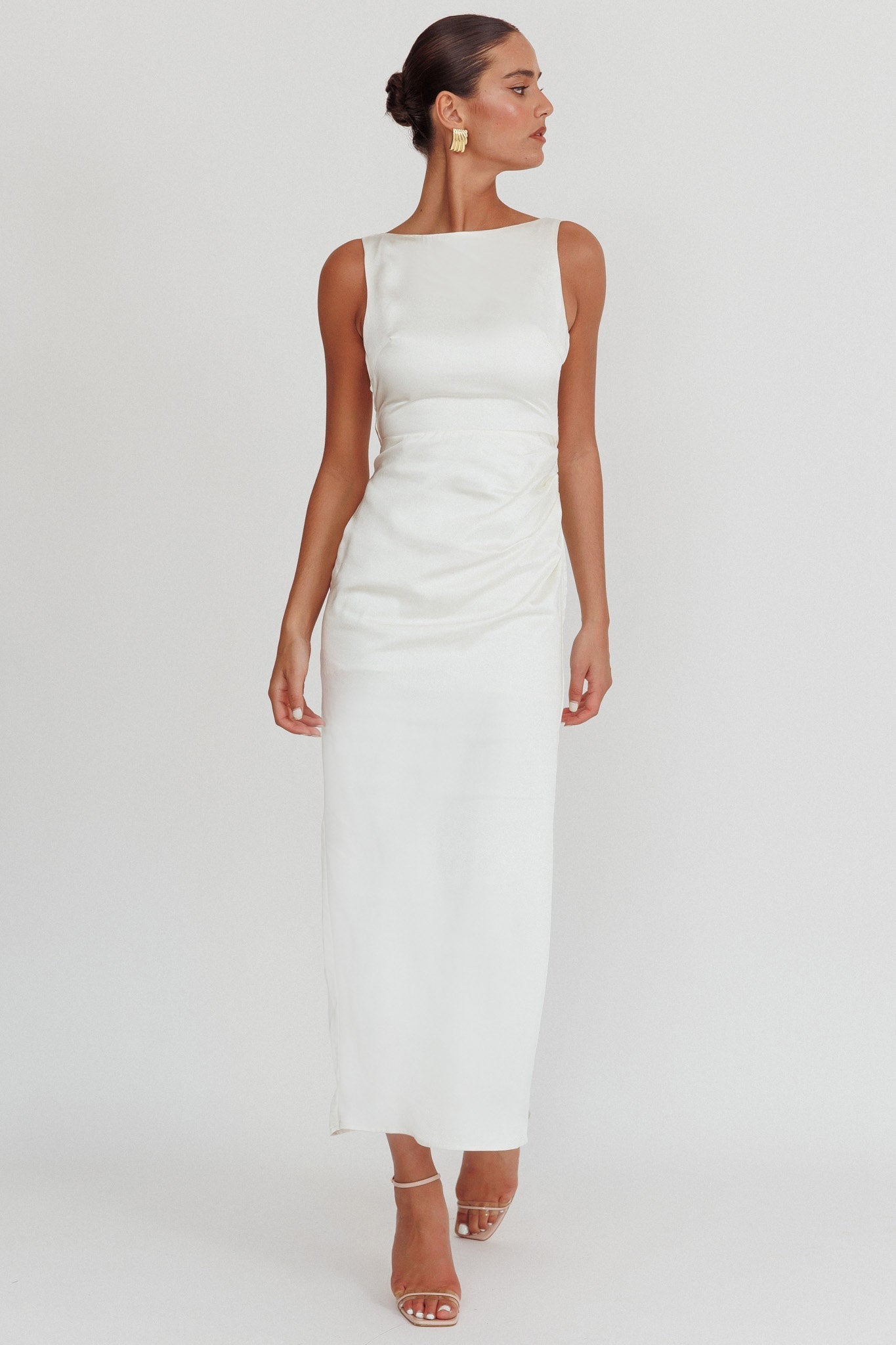 Leila Boat Neck Midi Dress Ivory